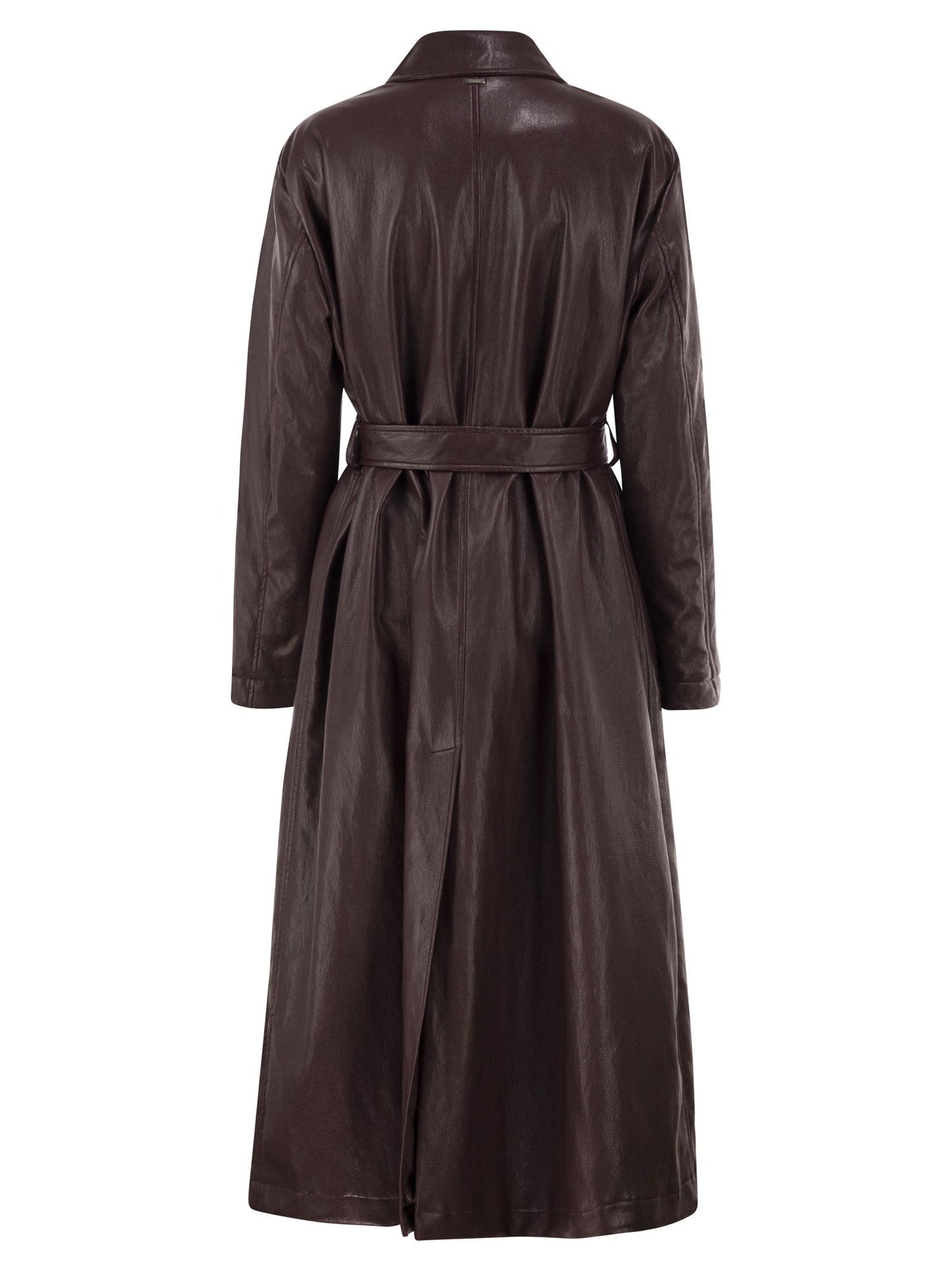 Herno Women Long Belted Leather-Effect Coat HERNO