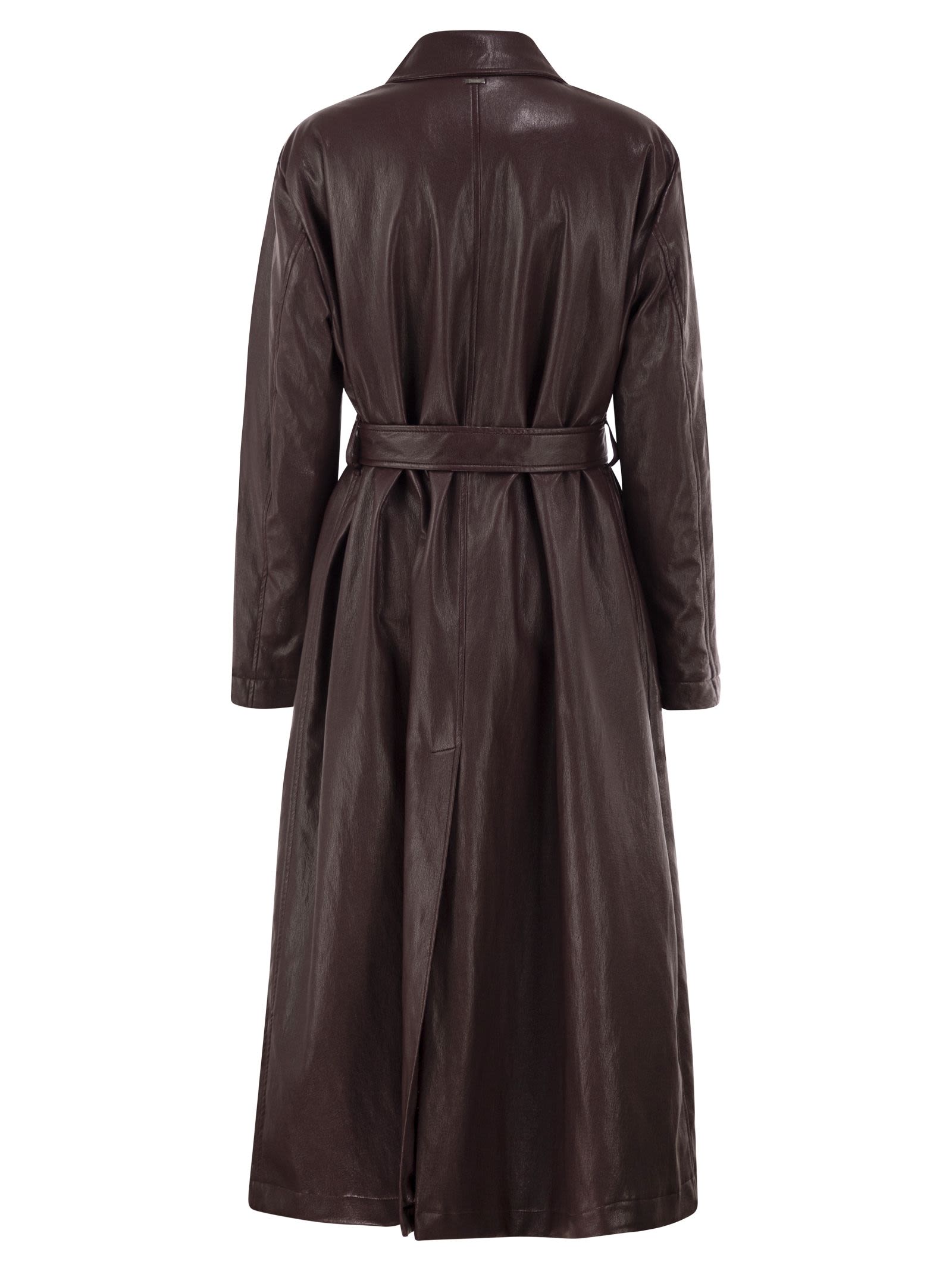 Herno Women Long Belted Leather-Effect Coat HERNO