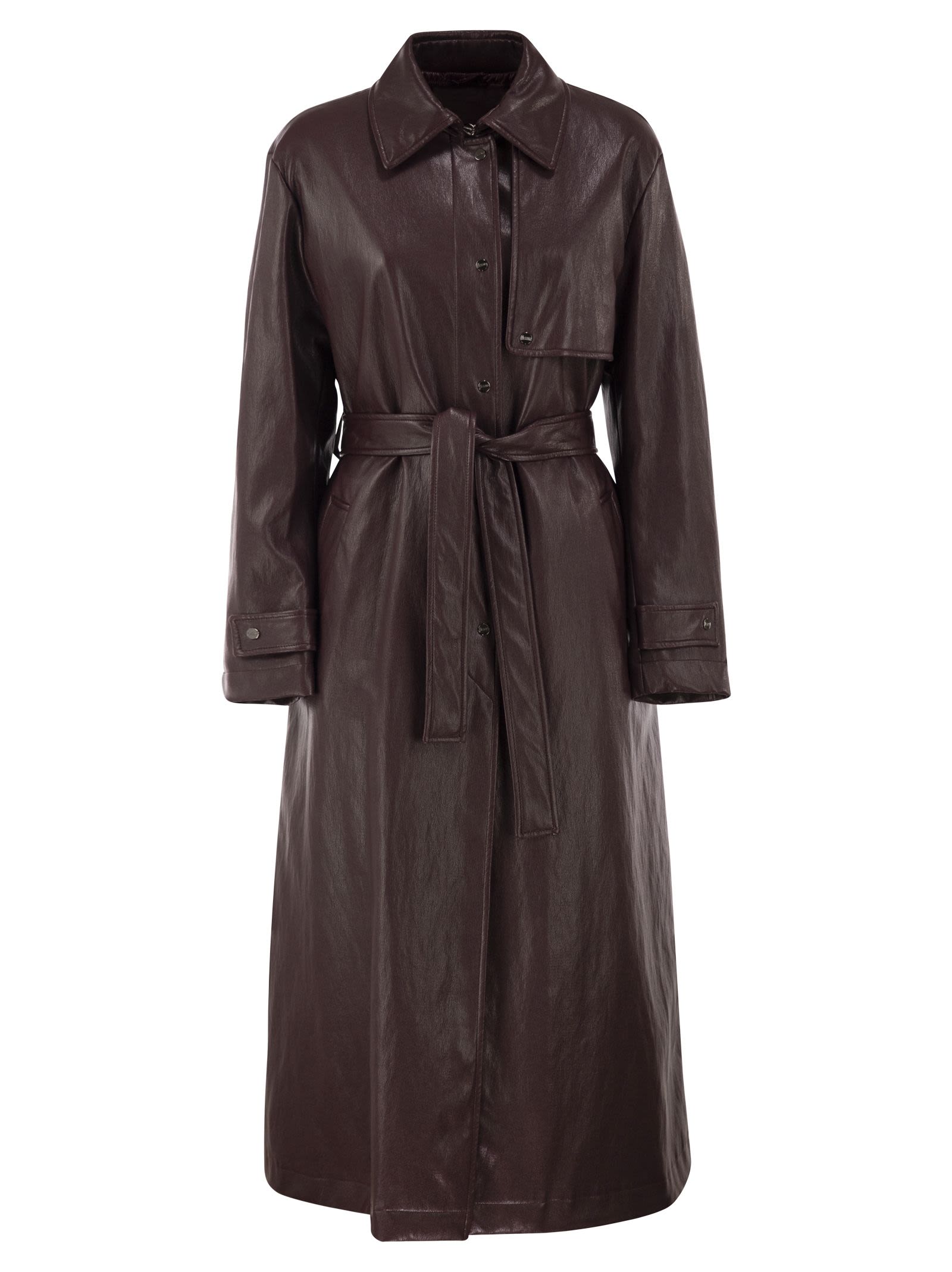 Herno Women Long Belted Leather-Effect Coat HERNO
