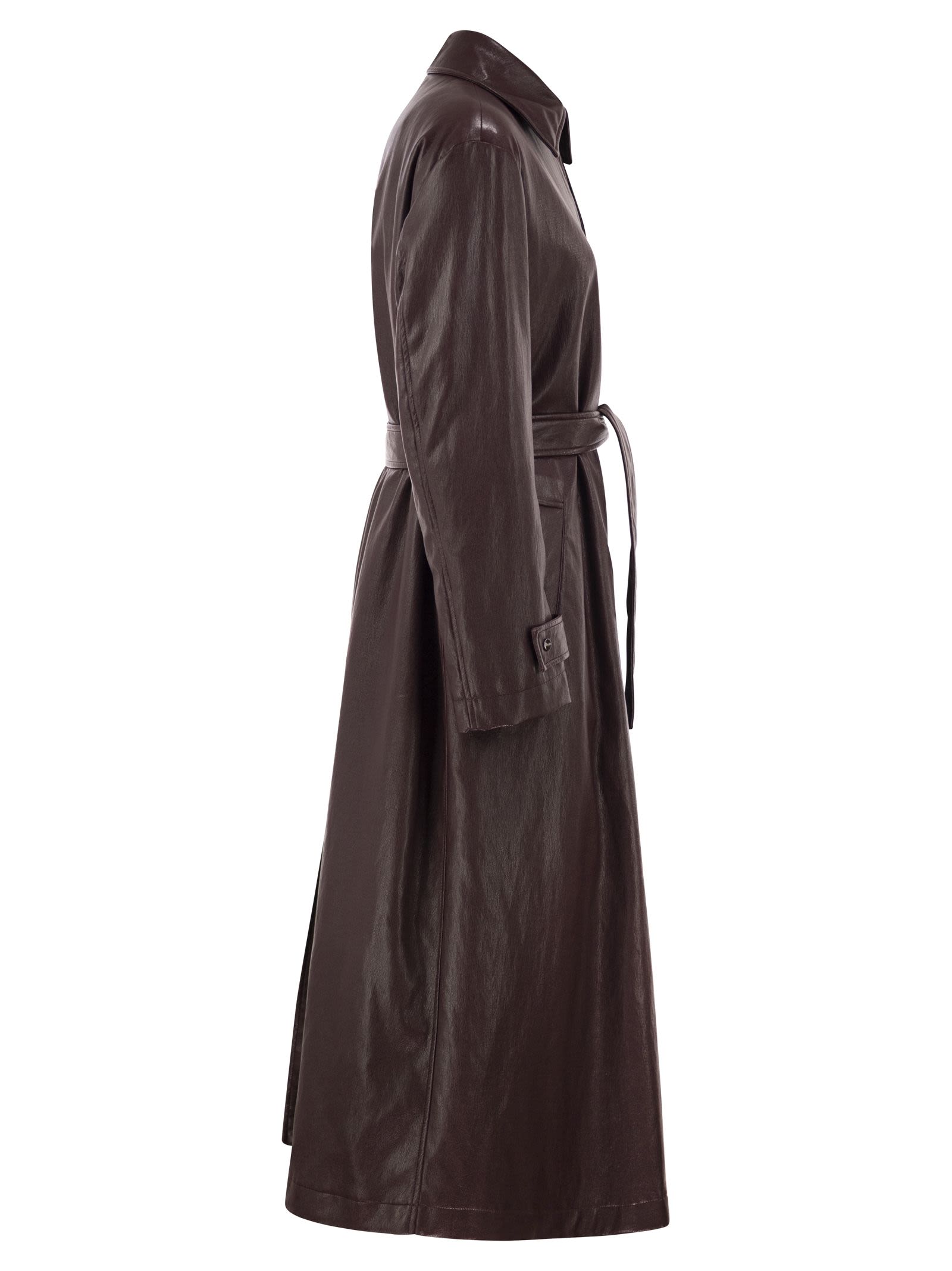 Herno Women Long Belted Leather-Effect Coat HERNO