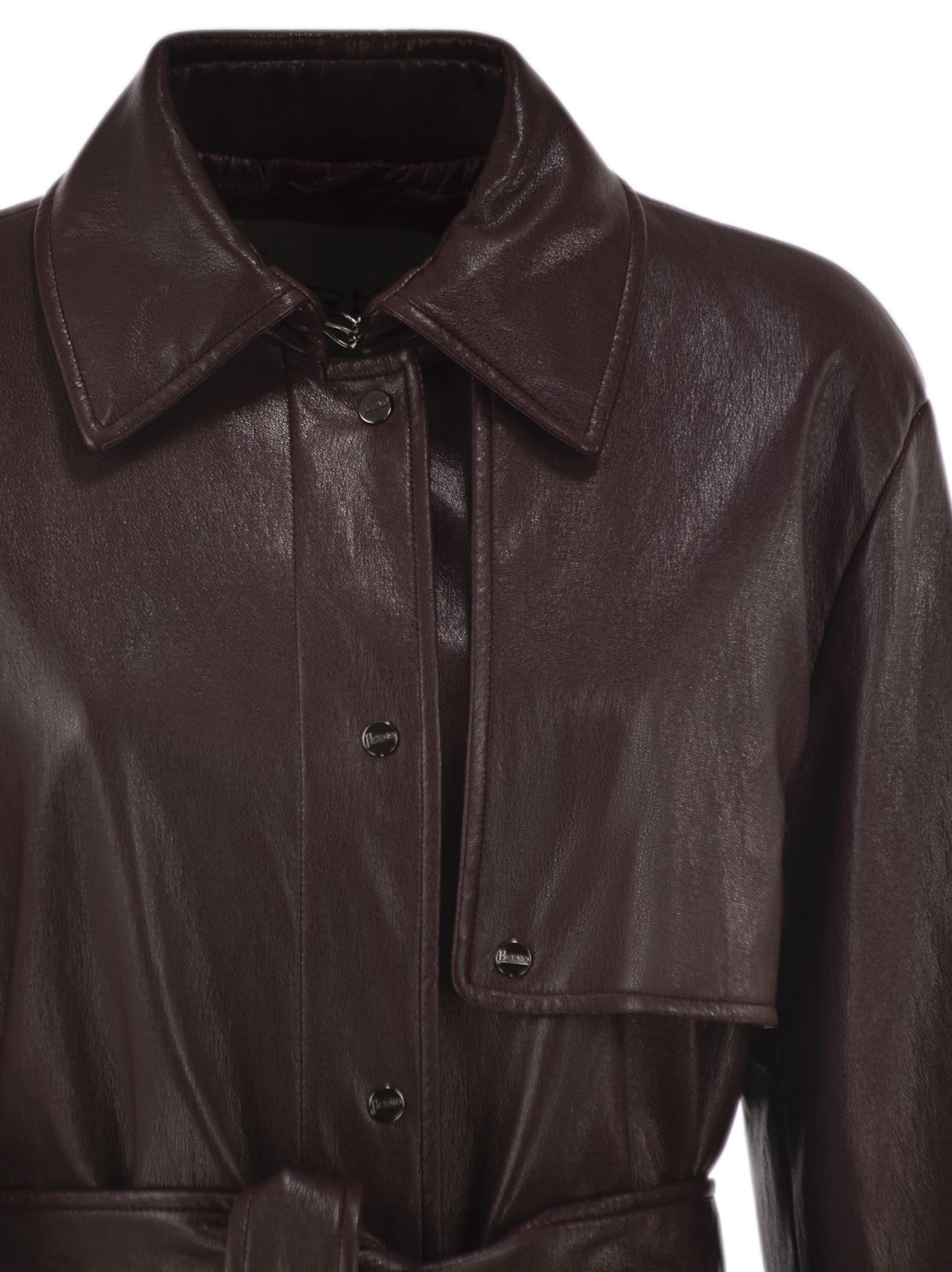 Herno Women Long Belted Leather-Effect Coat HERNO