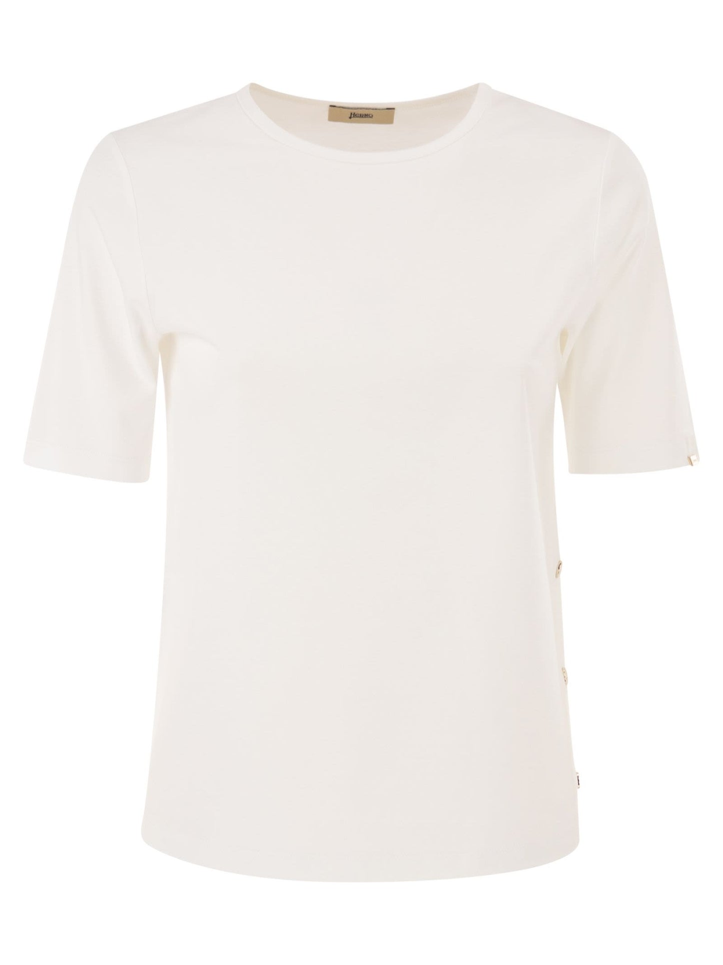 Herno Women Cotton T-Shirt With Logo Buttons On The Sides HERNO