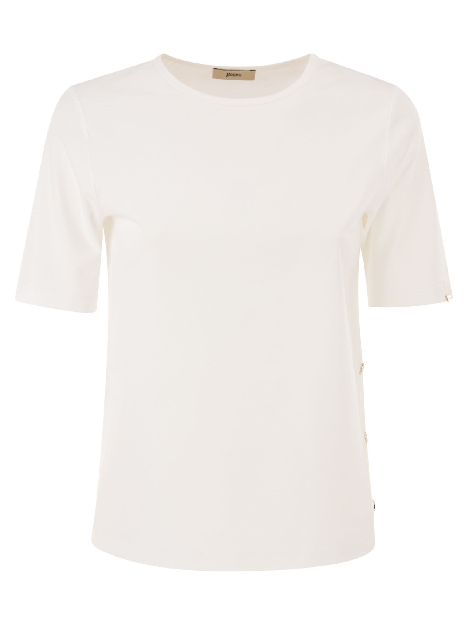 Herno Women Cotton T-Shirt With Logo Buttons On The Sides HERNO