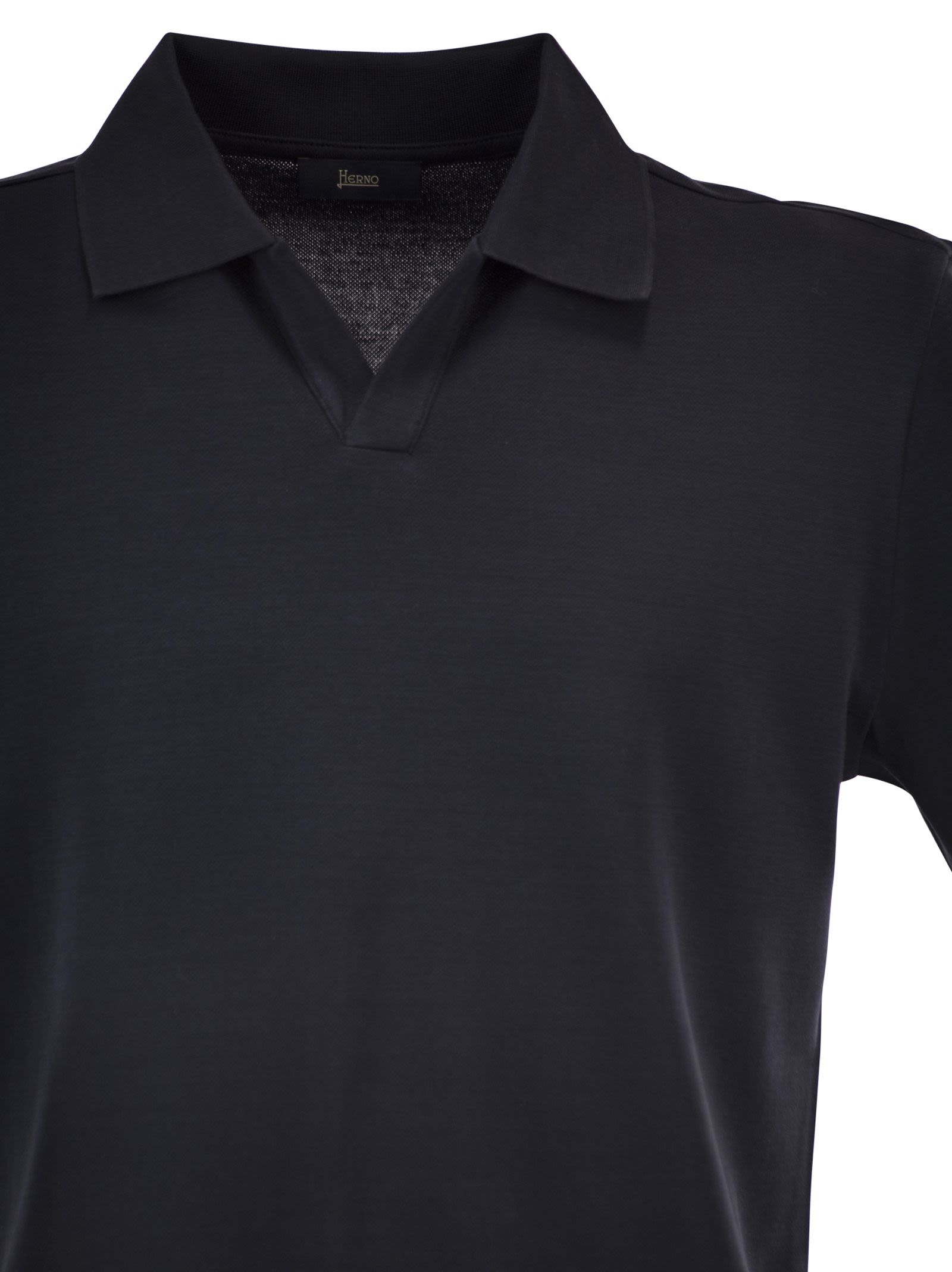 Herno Men Cotton Jersey Polo Shirt With Open Collar HERNO