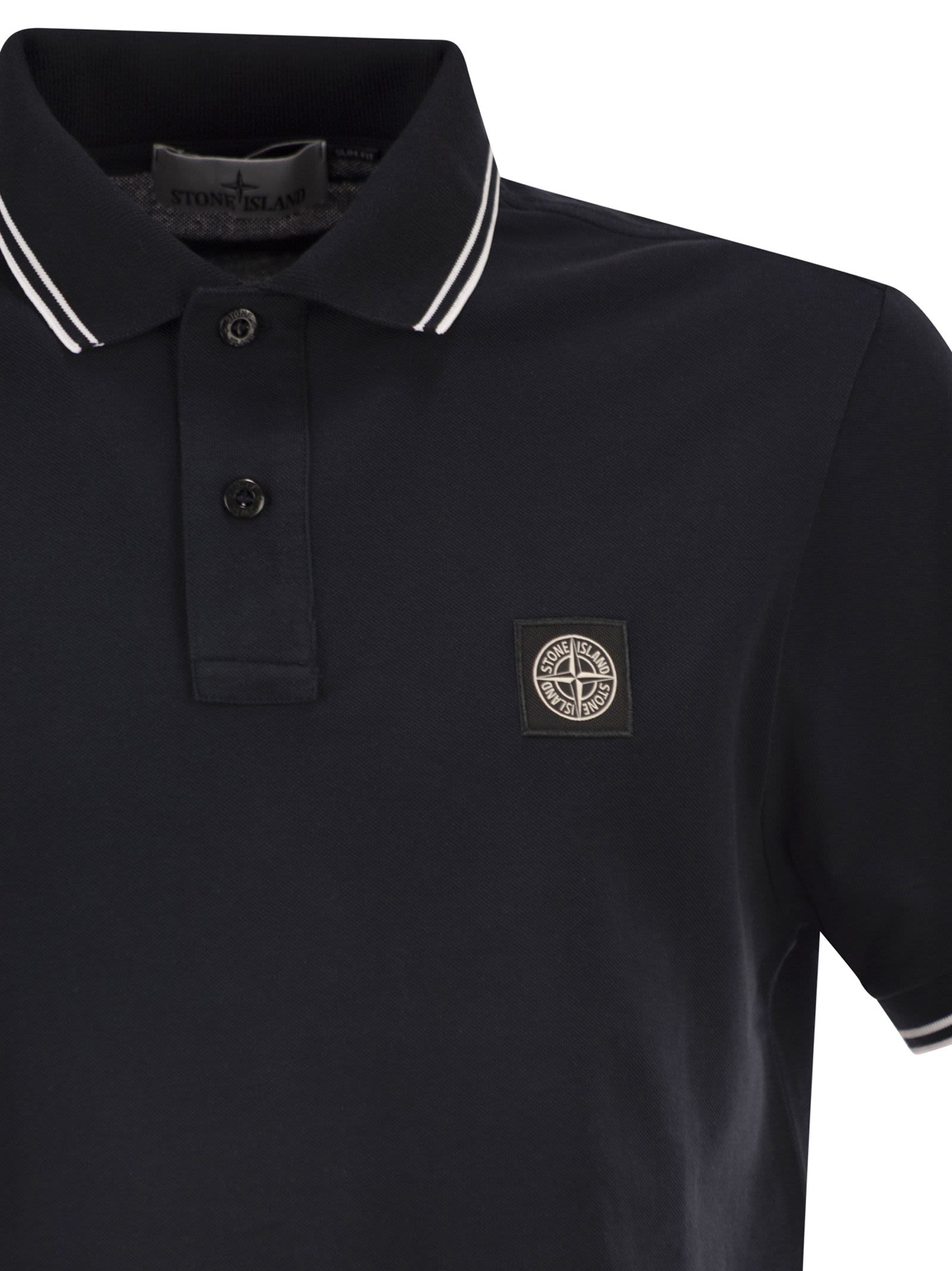 Stone Island Men Slim Fit Short Sleeve Polo Shirt With Compass Patch STONE ISLAND