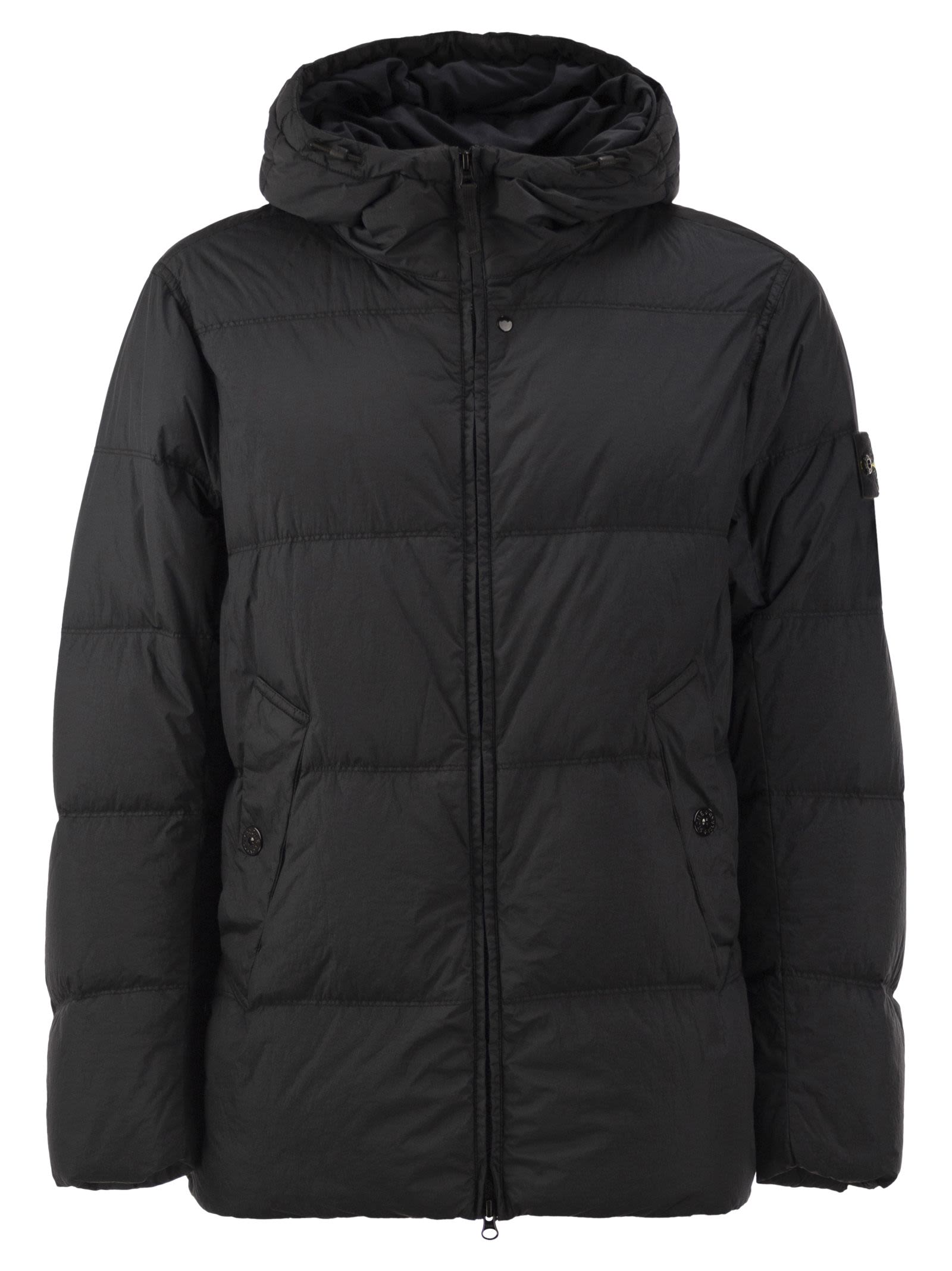 Stone Island Men Garment Dyed Crinkle Reps Ny Hooded Down Jacket With Duck Down Padding STONE ISLAND