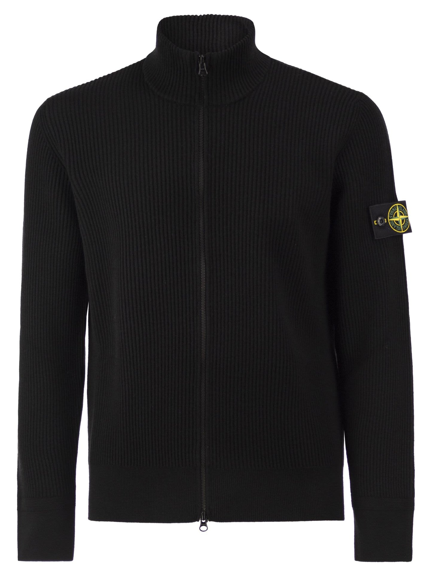 Stone Island Men Virgin Wool Ribbed Cardigan With High Neck And Zip STONE ISLAND