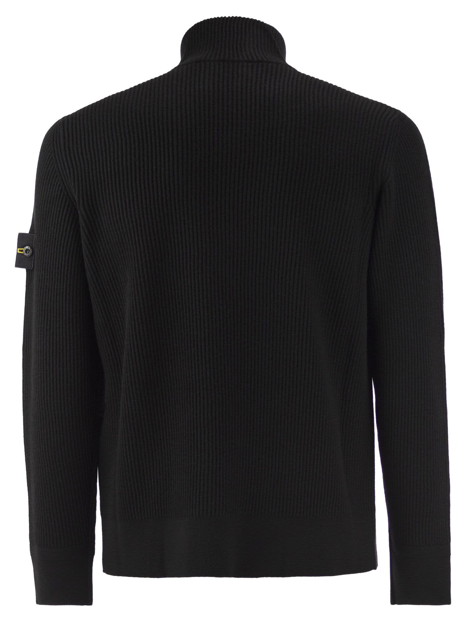 Stone Island Men Virgin Wool Ribbed Cardigan With High Neck And Zip STONE ISLAND