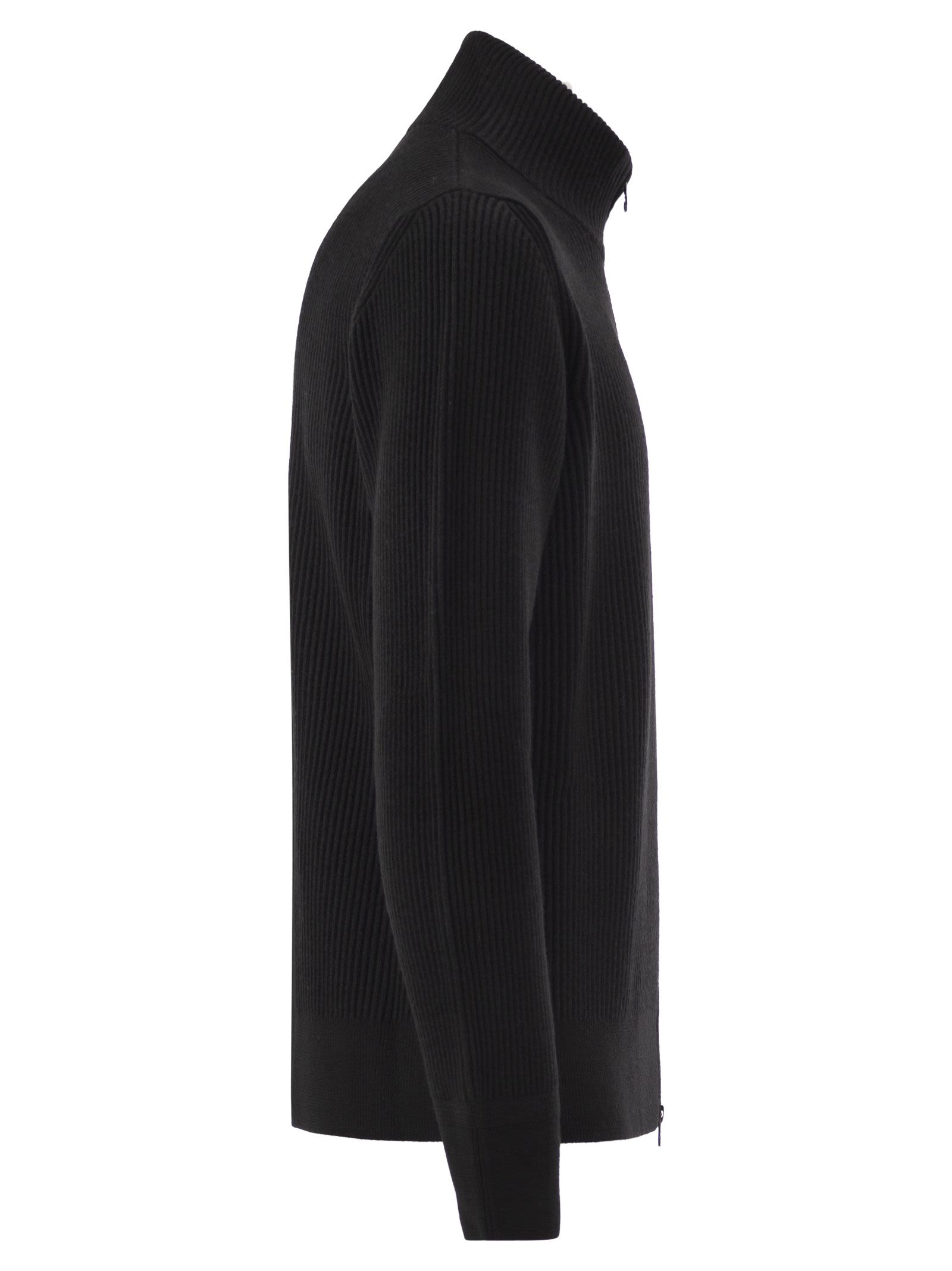 Stone Island Men Virgin Wool Ribbed Cardigan With High Neck And Zip STONE ISLAND