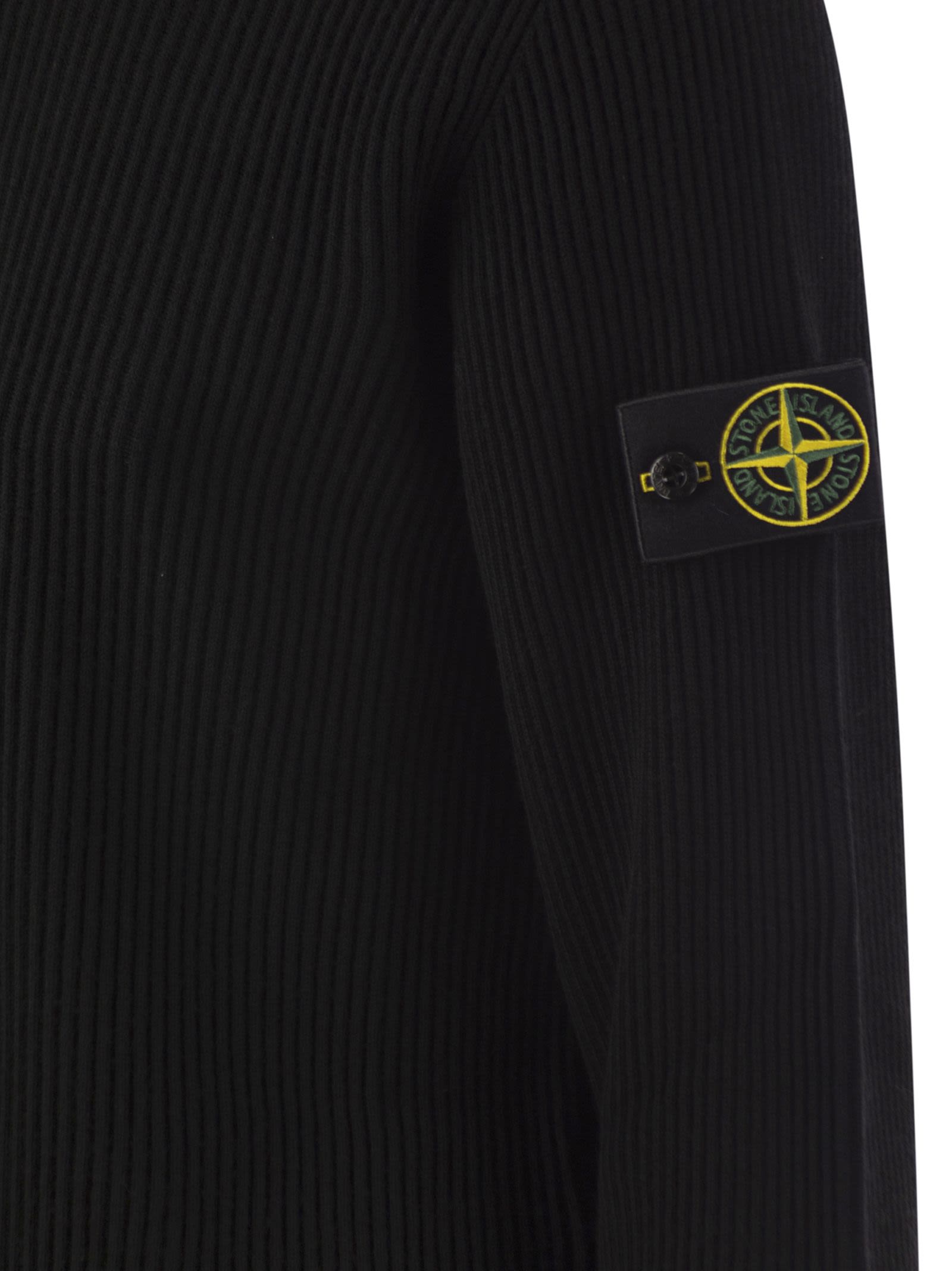 Stone Island Men Virgin Wool Ribbed Cardigan With High Neck And Zip STONE ISLAND