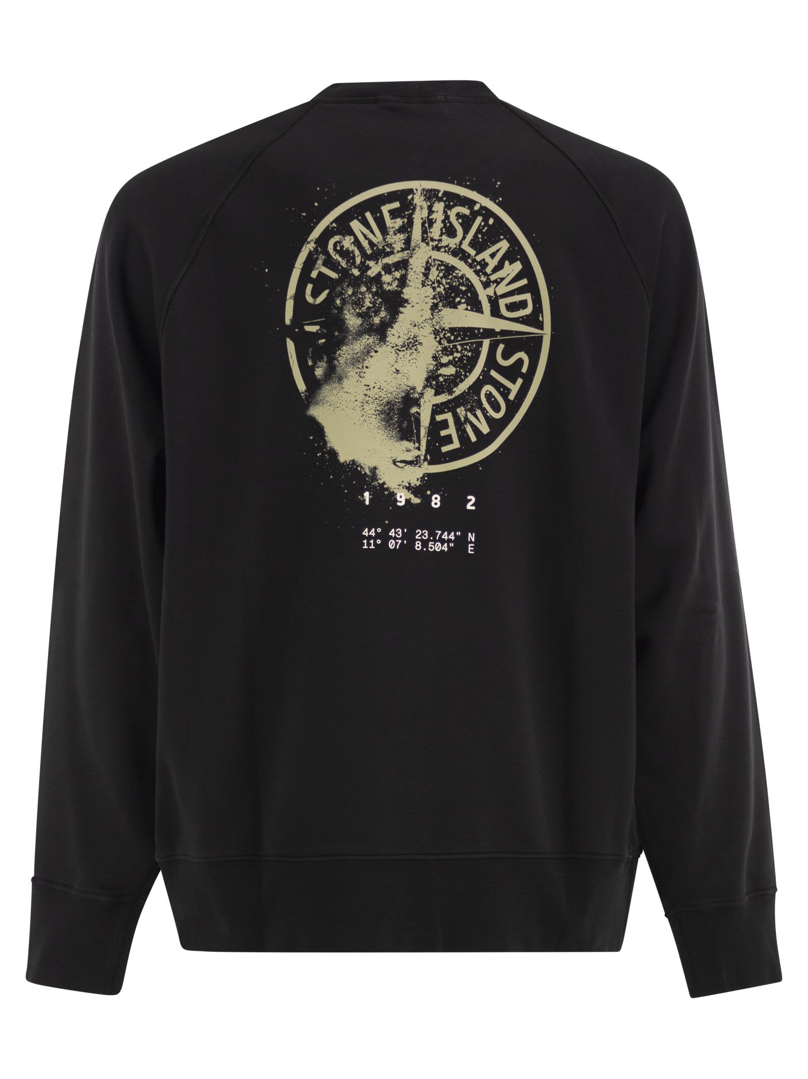 Stone Island Men Cotton Crew Neck Sweatshirt With Oversized Compass Back Print STONE ISLAND