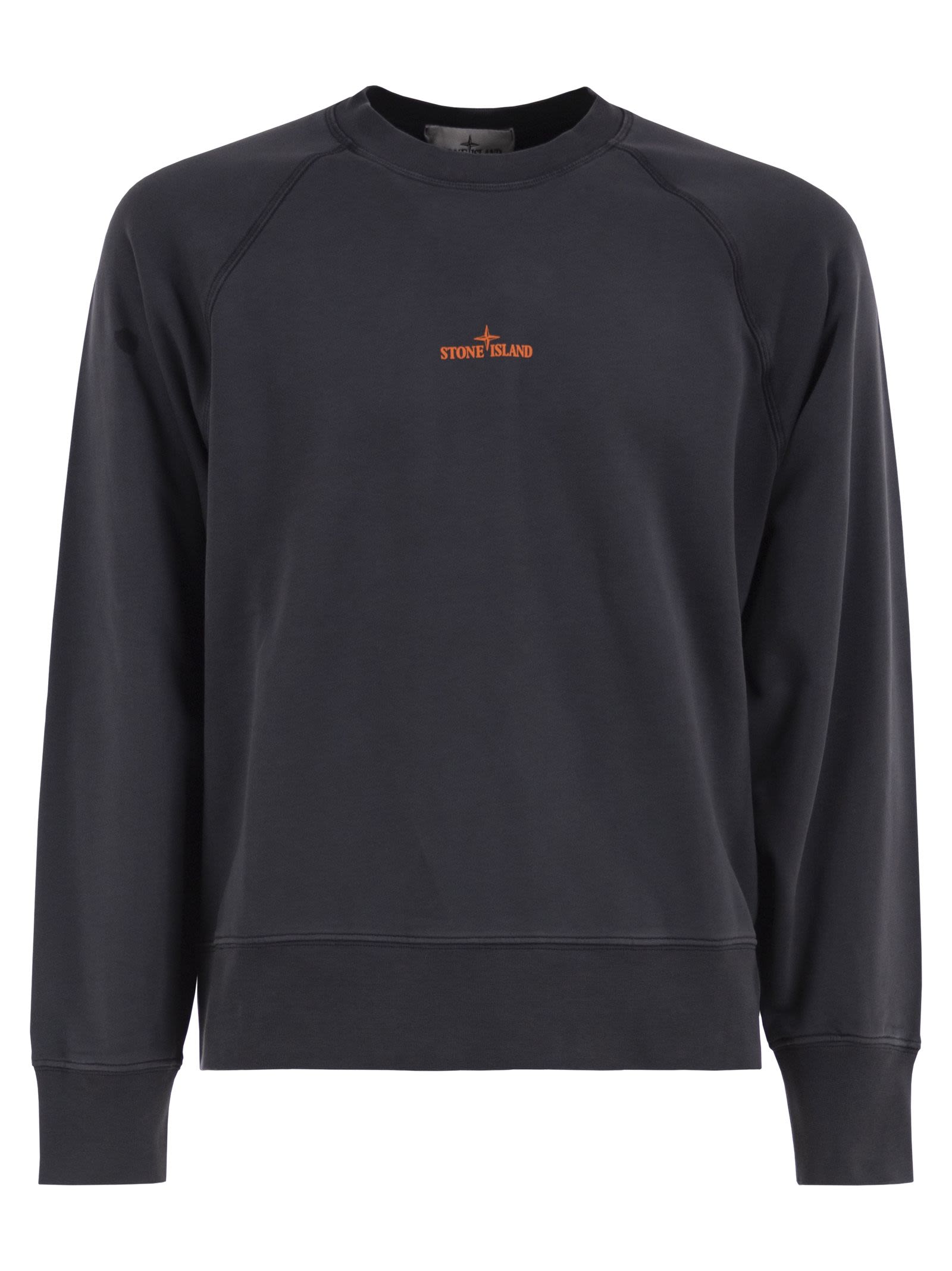 Stone Island Men Cotton Crew Neck Sweatshirt With Oversized Compass Back Print STONE ISLAND