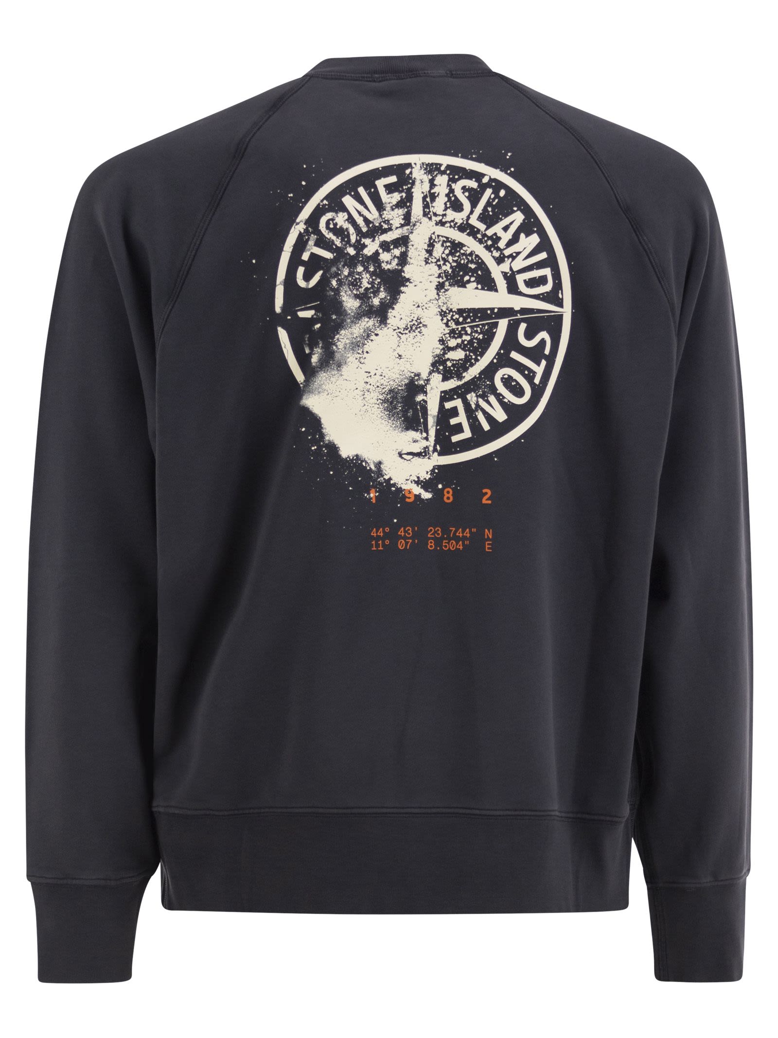 Stone Island Men Cotton Crew Neck Sweatshirt With Oversized Compass Back Print STONE ISLAND