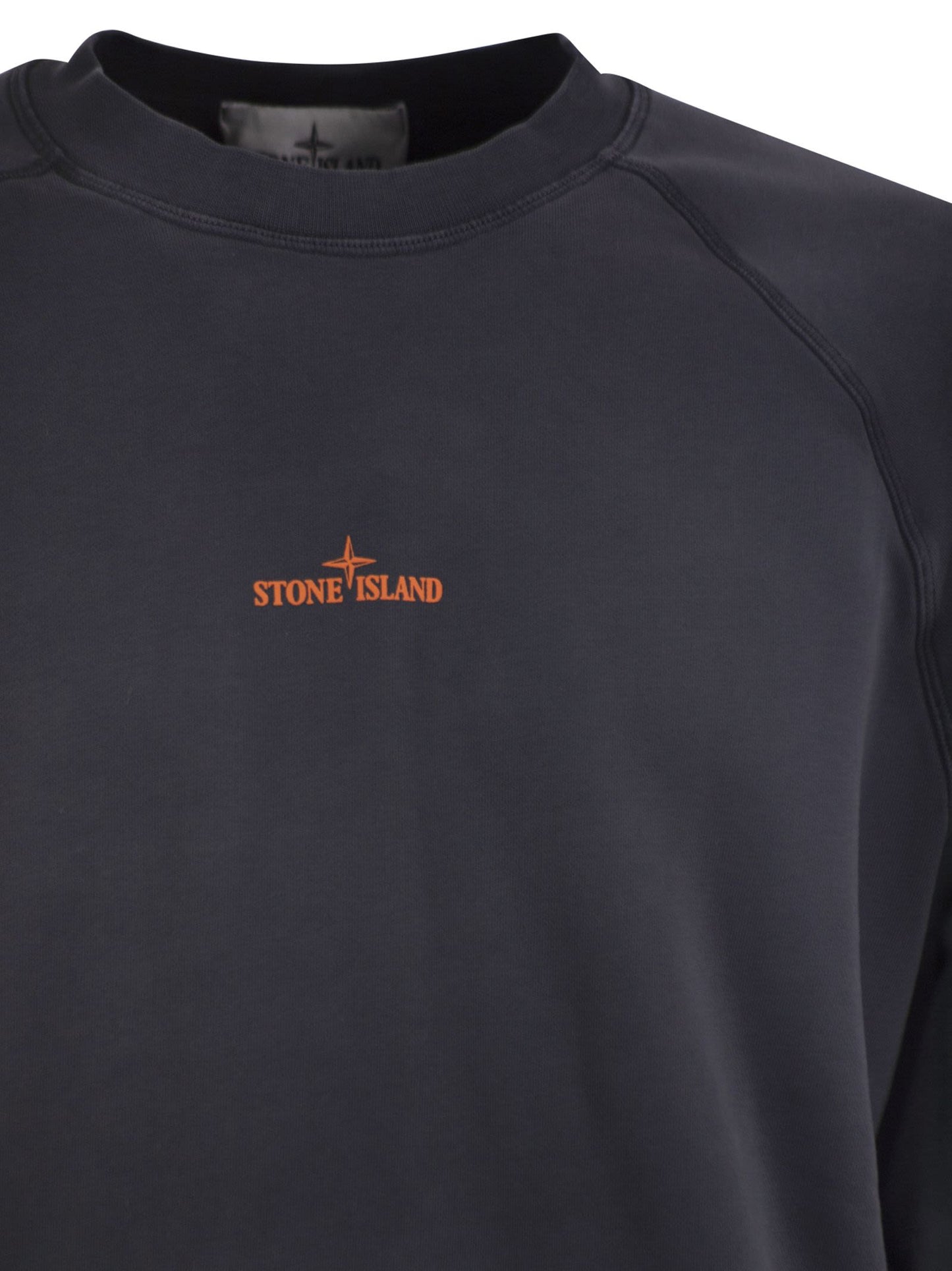 Stone Island Men Cotton Crew Neck Sweatshirt With Oversized Compass Back Print STONE ISLAND