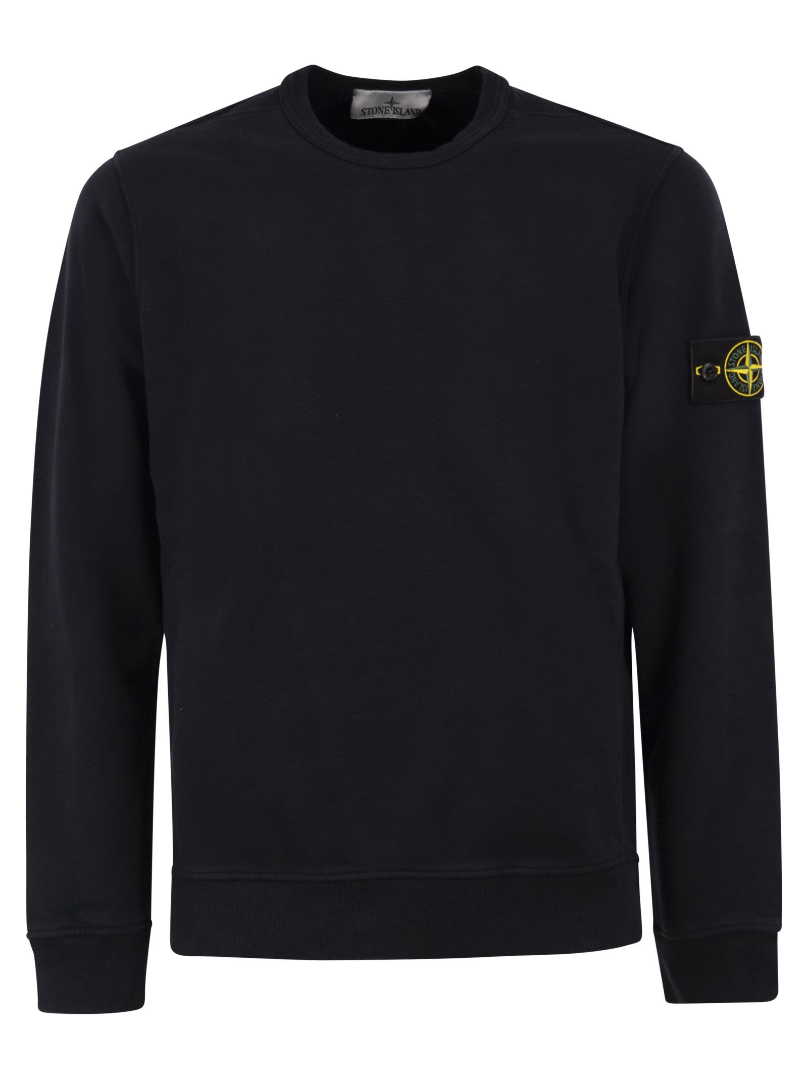 Stone Island Men Cotton Crew Neck Sweatshirt With Compass Badge STONE ISLAND