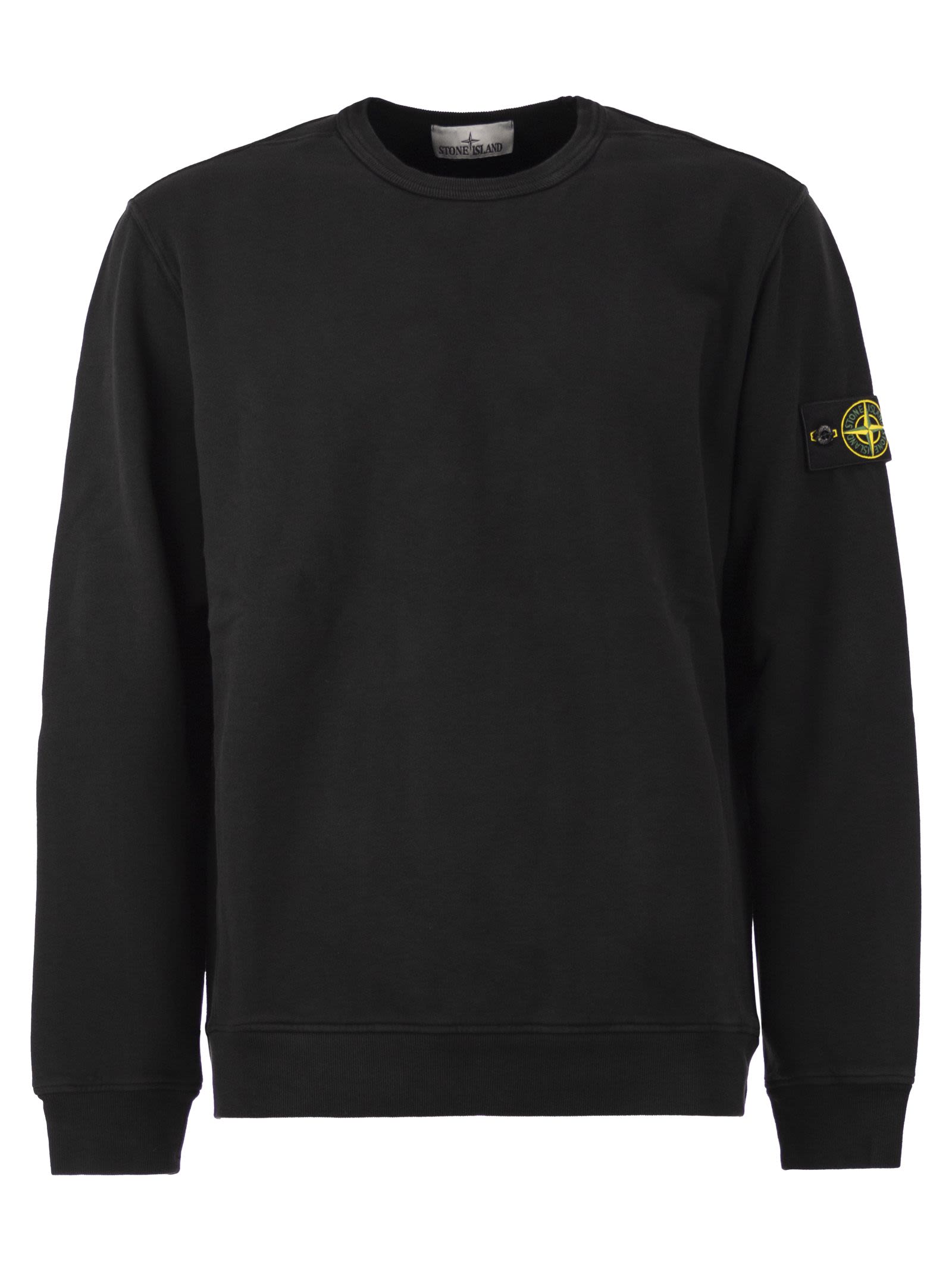 Stone Island Men Cotton Crew Neck Sweatshirt With Compass Badge STONE ISLAND