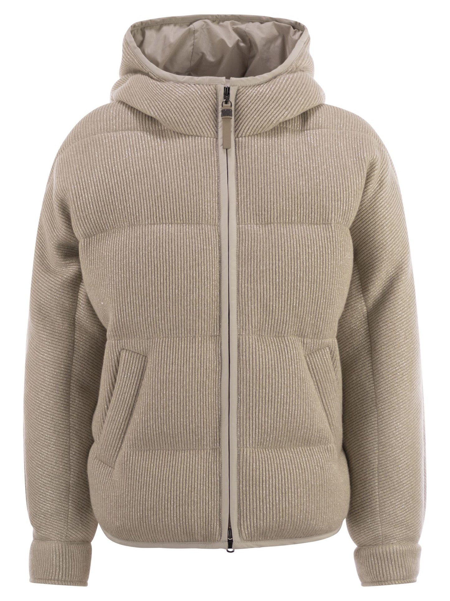 Brunello Cucinelli Women Sparkling English Coast Cashmere Knit Jacket With Hood And Shiny Zip Pull BRUNELLO CUCINELLI