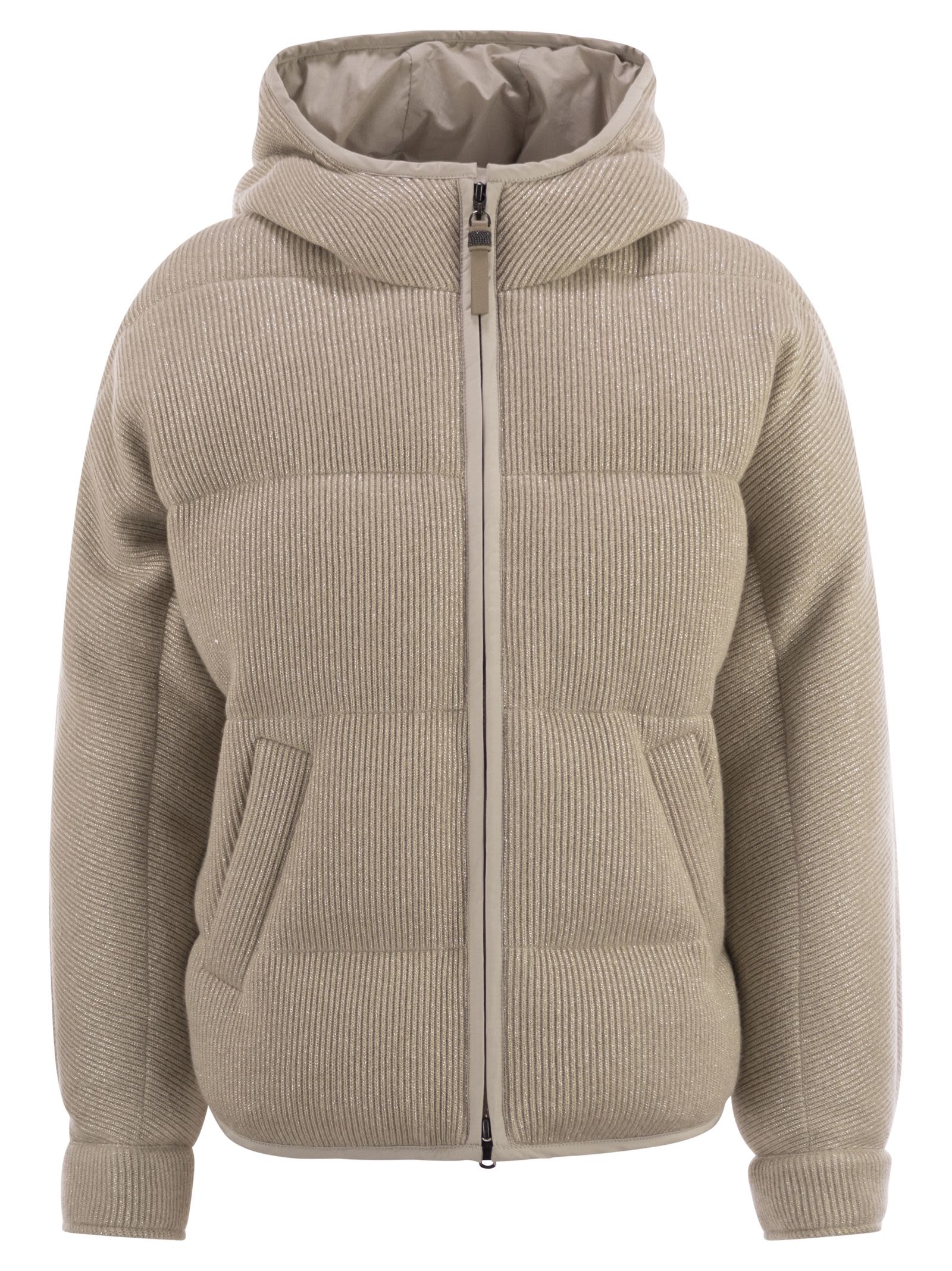 Brunello Cucinelli Women Sparkling English Coast Cashmere Knit Jacket With Hood And Shiny Zip Pull BRUNELLO CUCINELLI