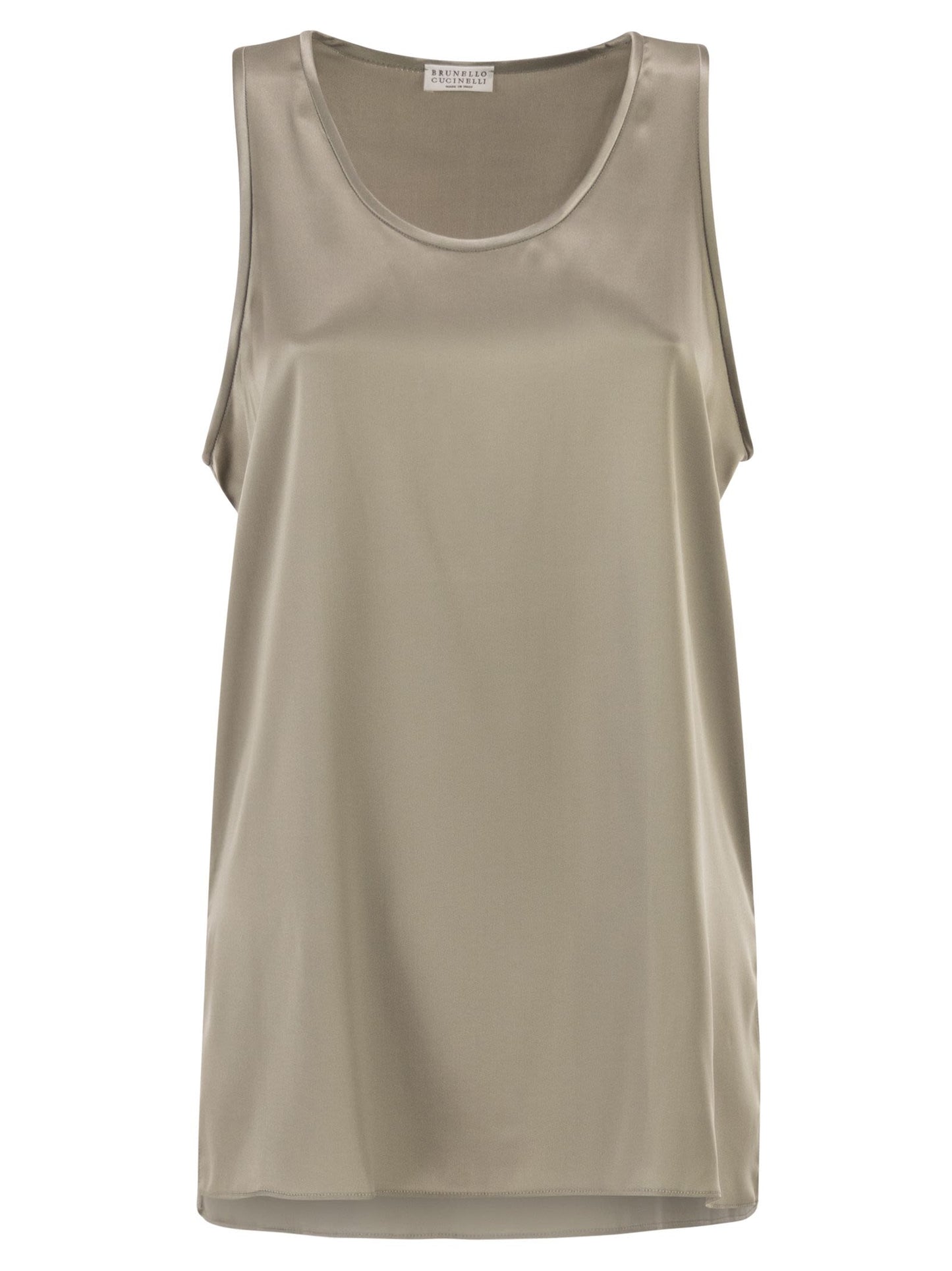 Brunello Cucinelli Women Stretch Silk Satin Crew Neck Top