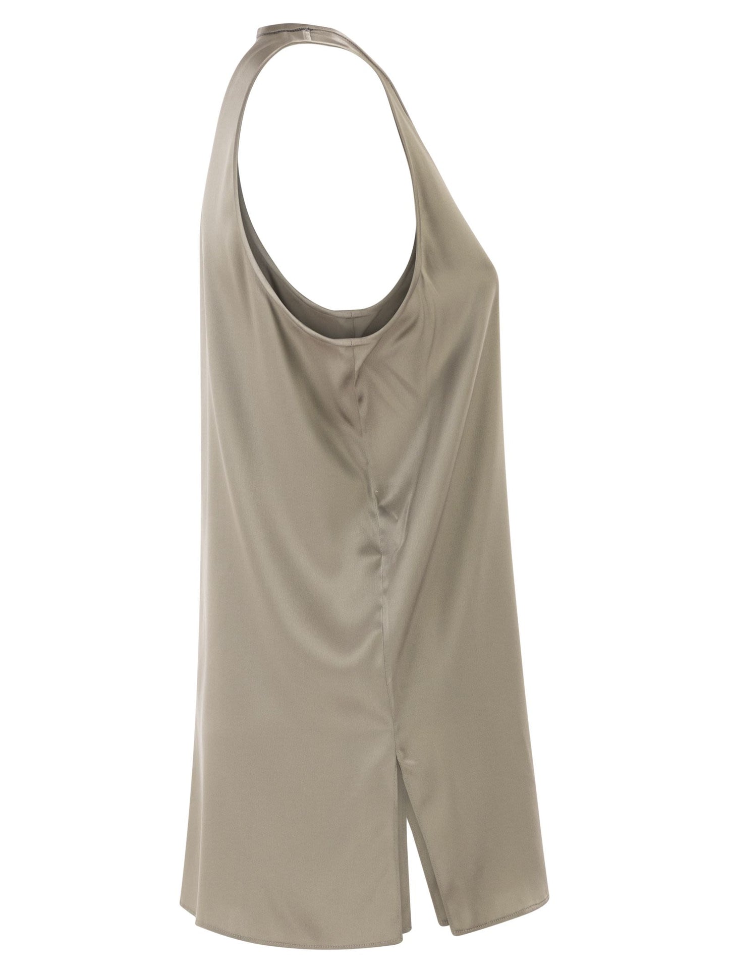 Brunello Cucinelli Women Stretch Silk Satin Crew Neck Top