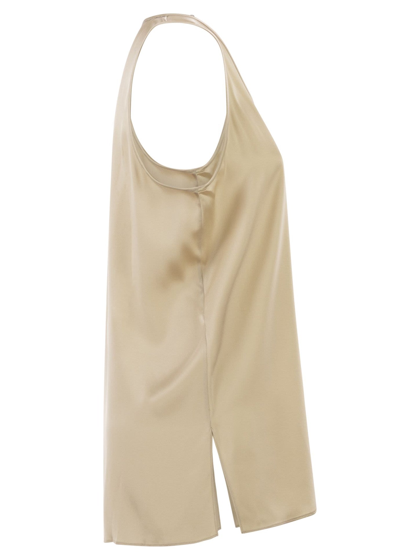 Brunello Cucinelli Women Stretch Silk Satin Crew Neck Top BRUNELLO CUCINELLI
