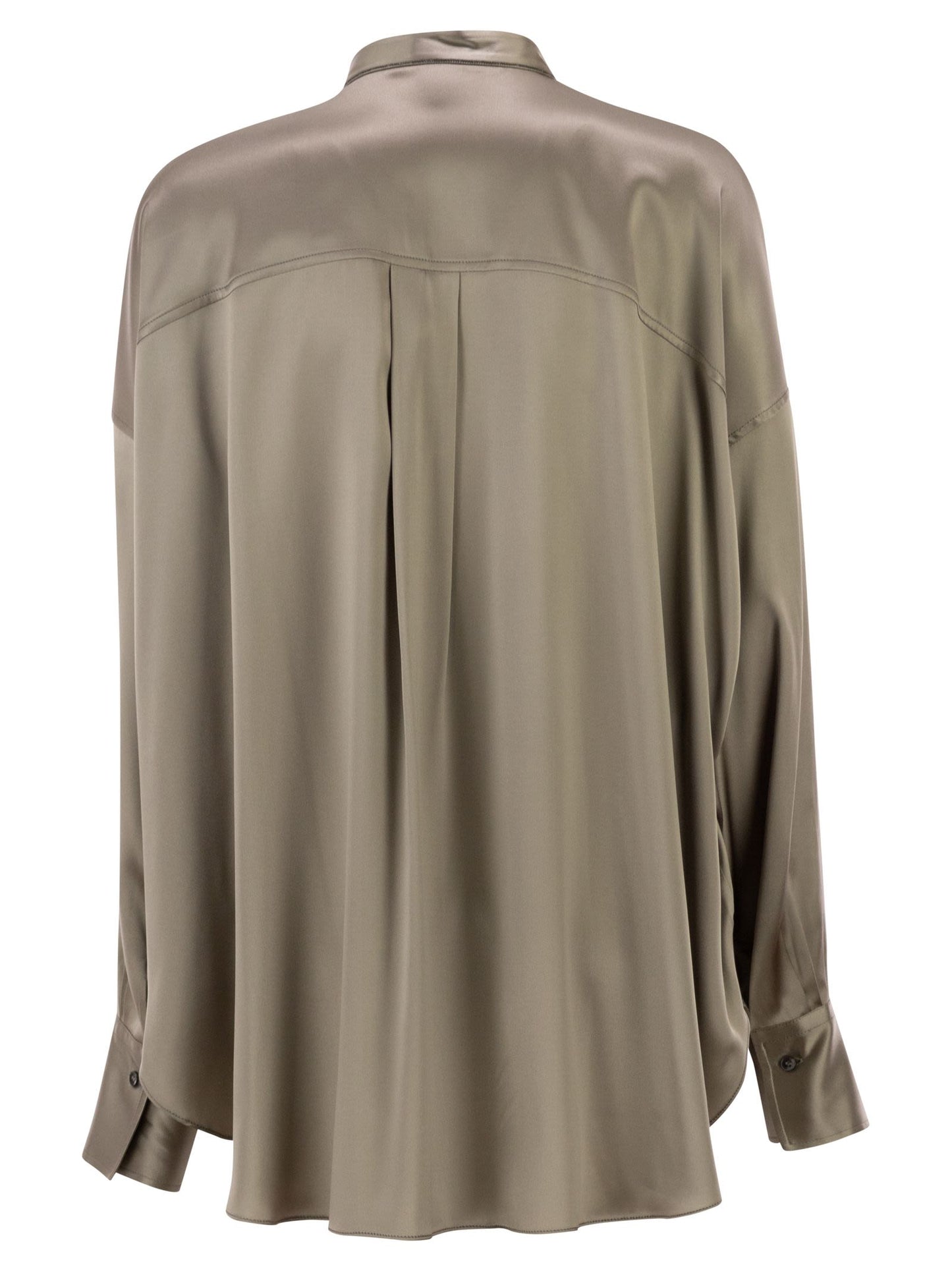 Brunello Cucinelli Women Stretch Silk Satin Mandarin Collar Shirt With Necklace BRUNELLO CUCINELLI