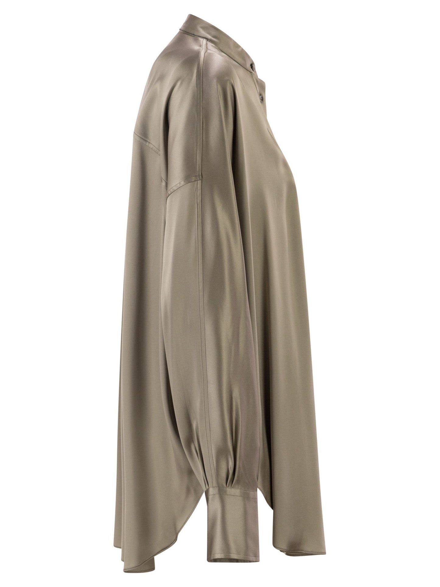 Brunello Cucinelli Women Stretch Silk Satin Mandarin Collar Shirt With Necklace BRUNELLO CUCINELLI