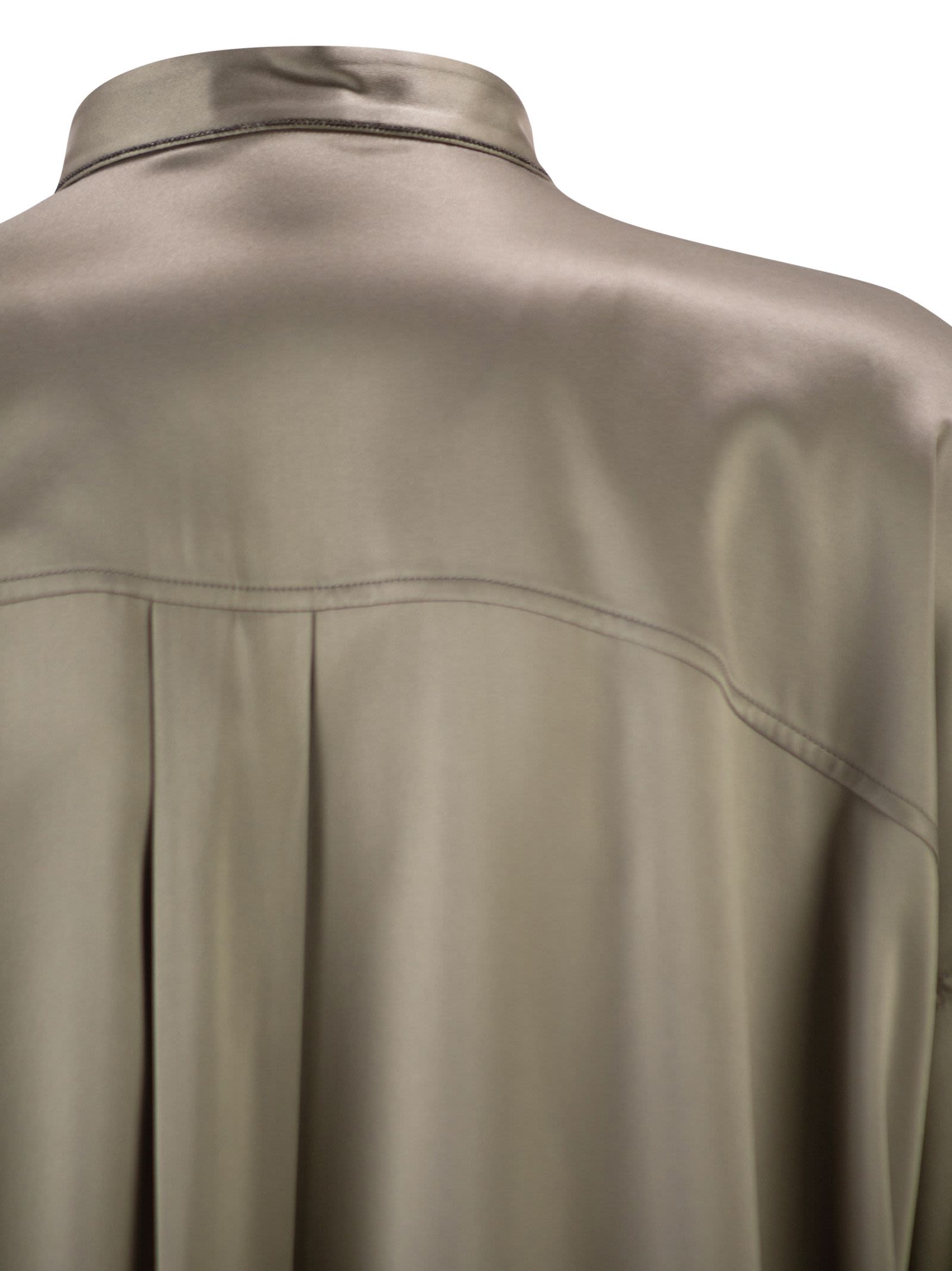 Brunello Cucinelli Women Stretch Silk Satin Mandarin Collar Shirt With Necklace BRUNELLO CUCINELLI