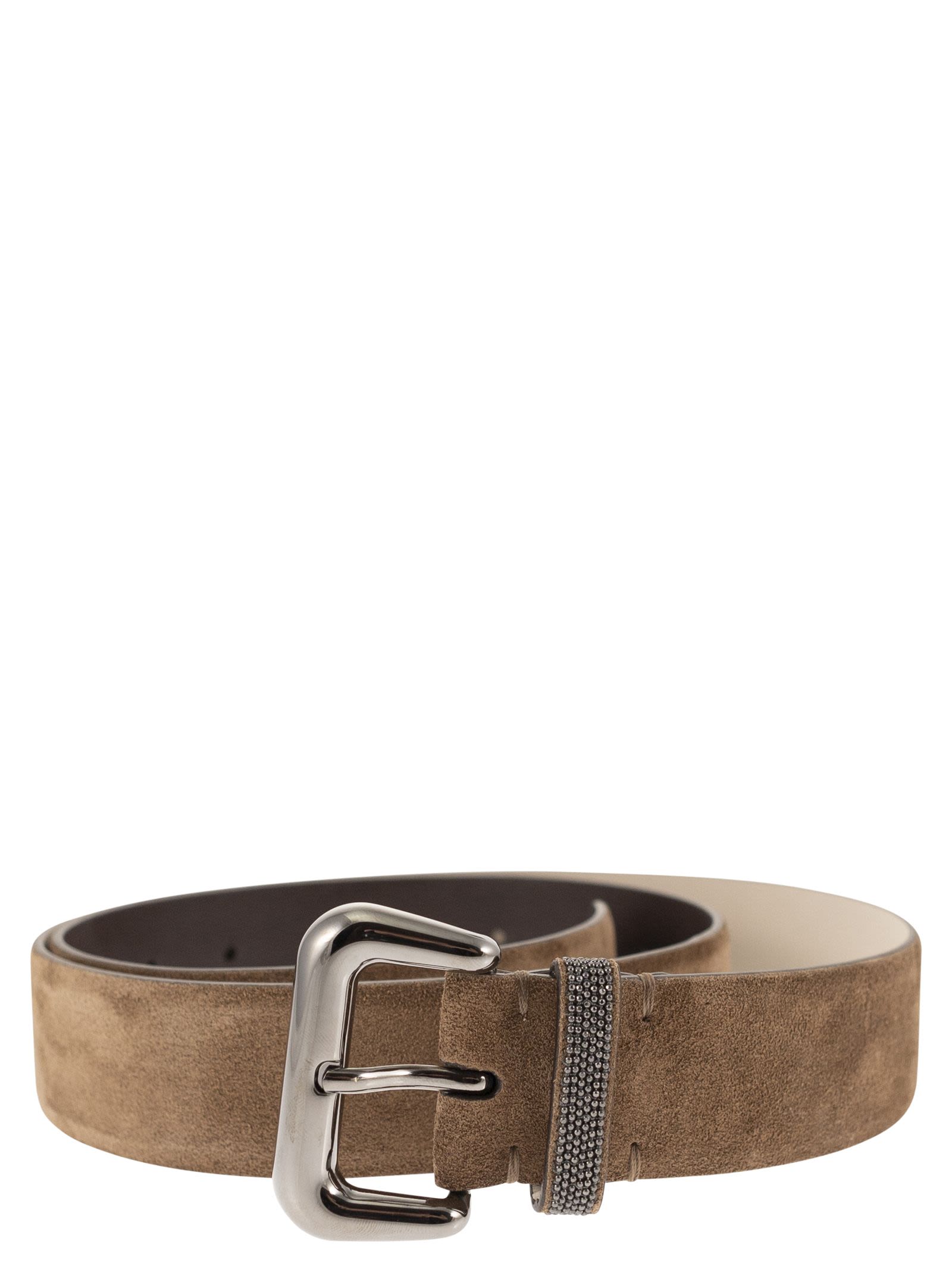 Brunello Cucinelli Women Suede Leather Belt With Jewelled Keeper BRUNELLO CUCINELLI
