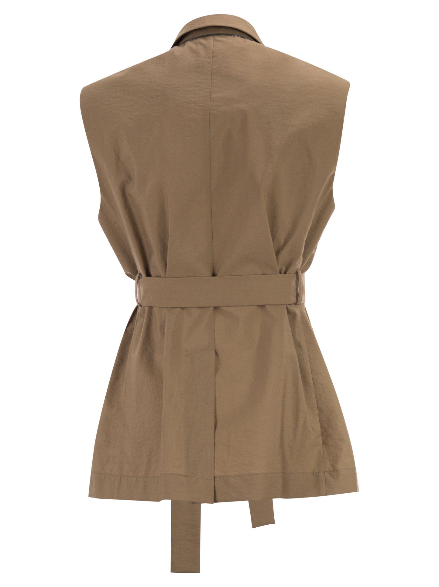 Brunello Cucinelli Women Techno Cotton Poplin Waistcoat With Belt And Pendant