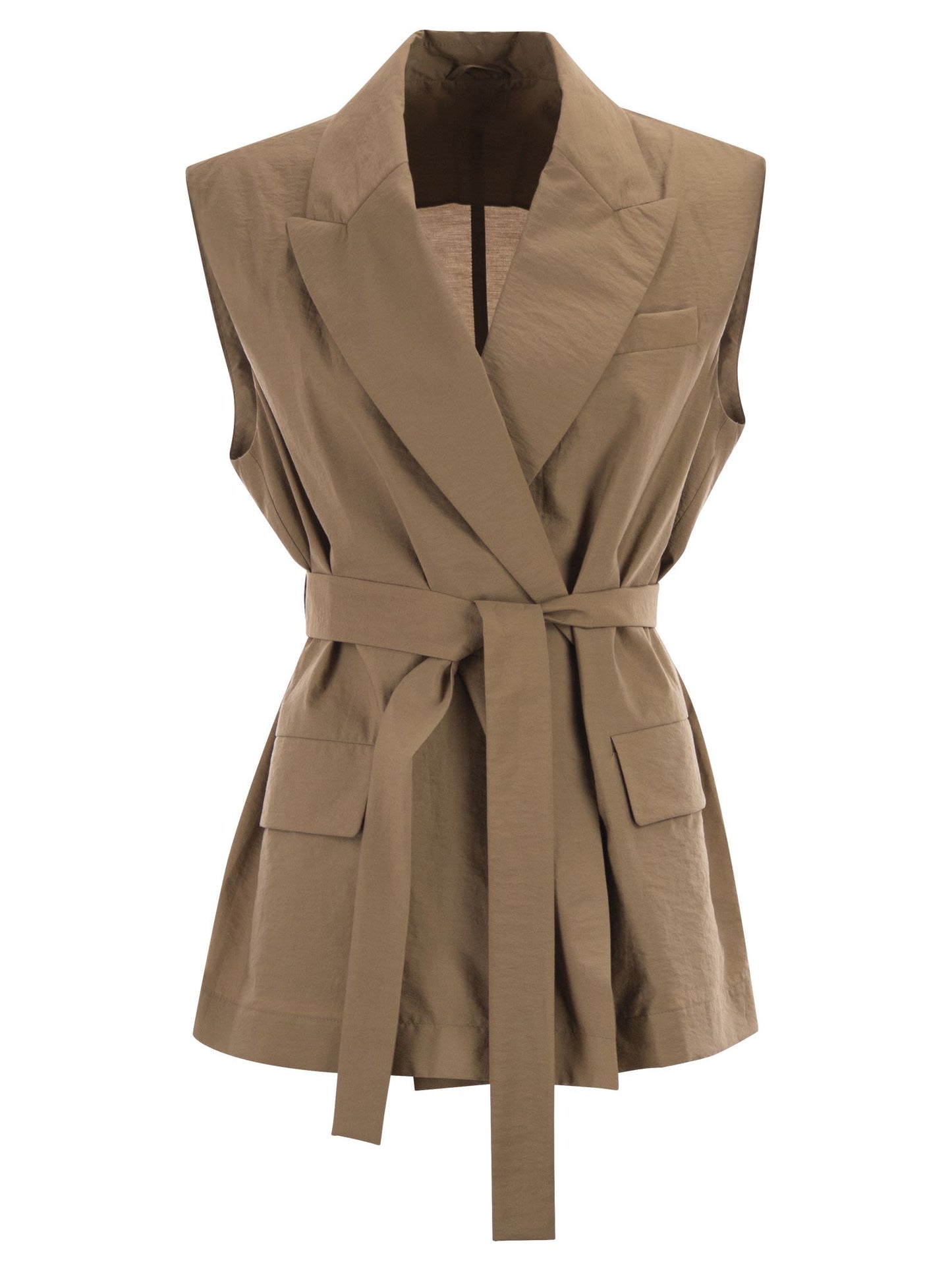 Brunello Cucinelli Women Techno Cotton Poplin Waistcoat With Belt And Pendant