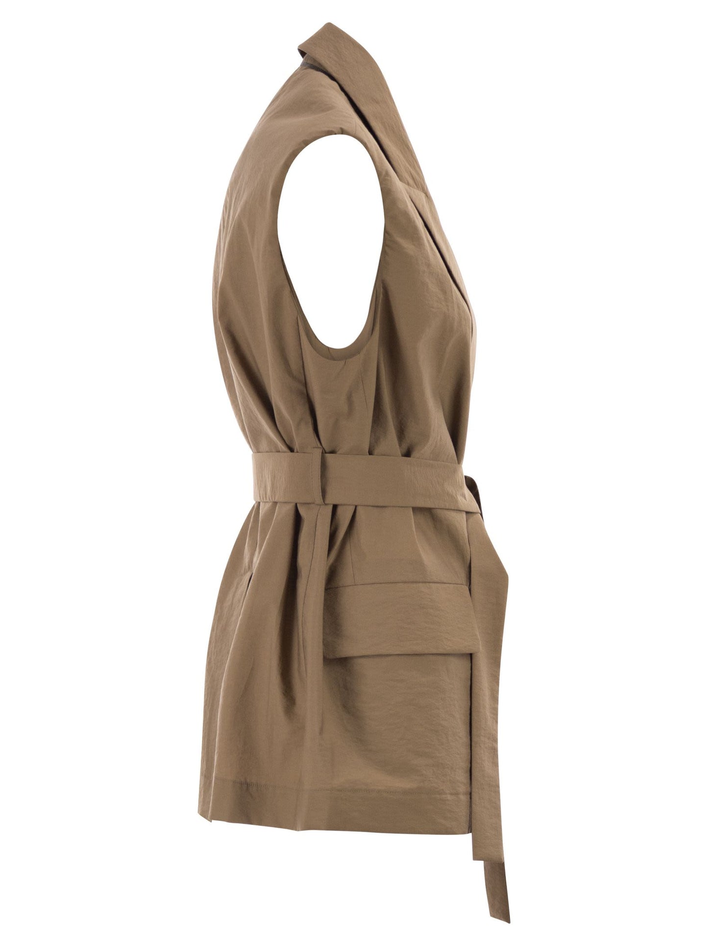 Brunello Cucinelli Women Techno Cotton Poplin Waistcoat With Belt And Pendant
