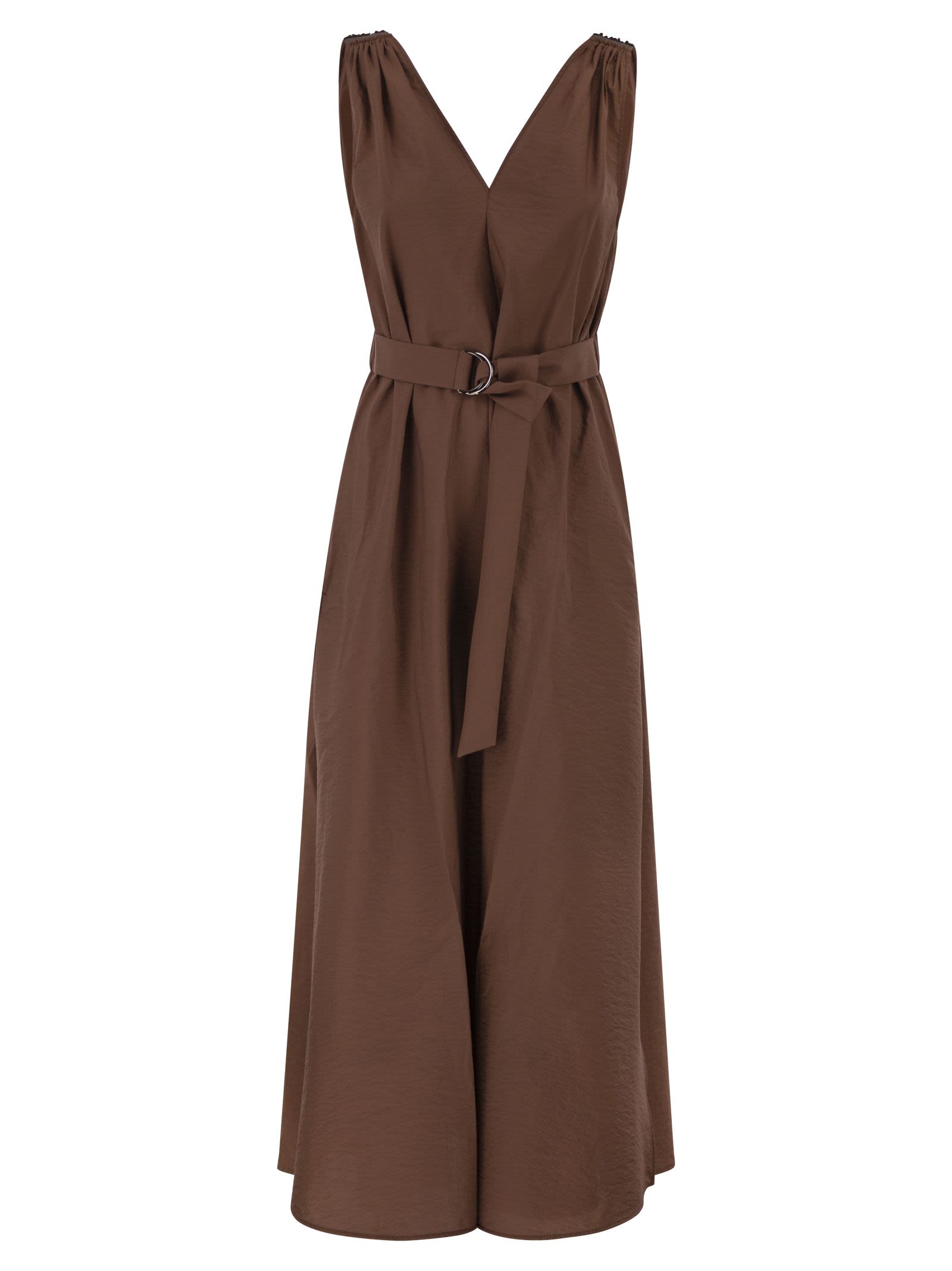 Brunello Cucinelli Women Techno Cotton Poplin Dress With Belt And Precious Shoulder Detail BRUNELLO CUCINELLI