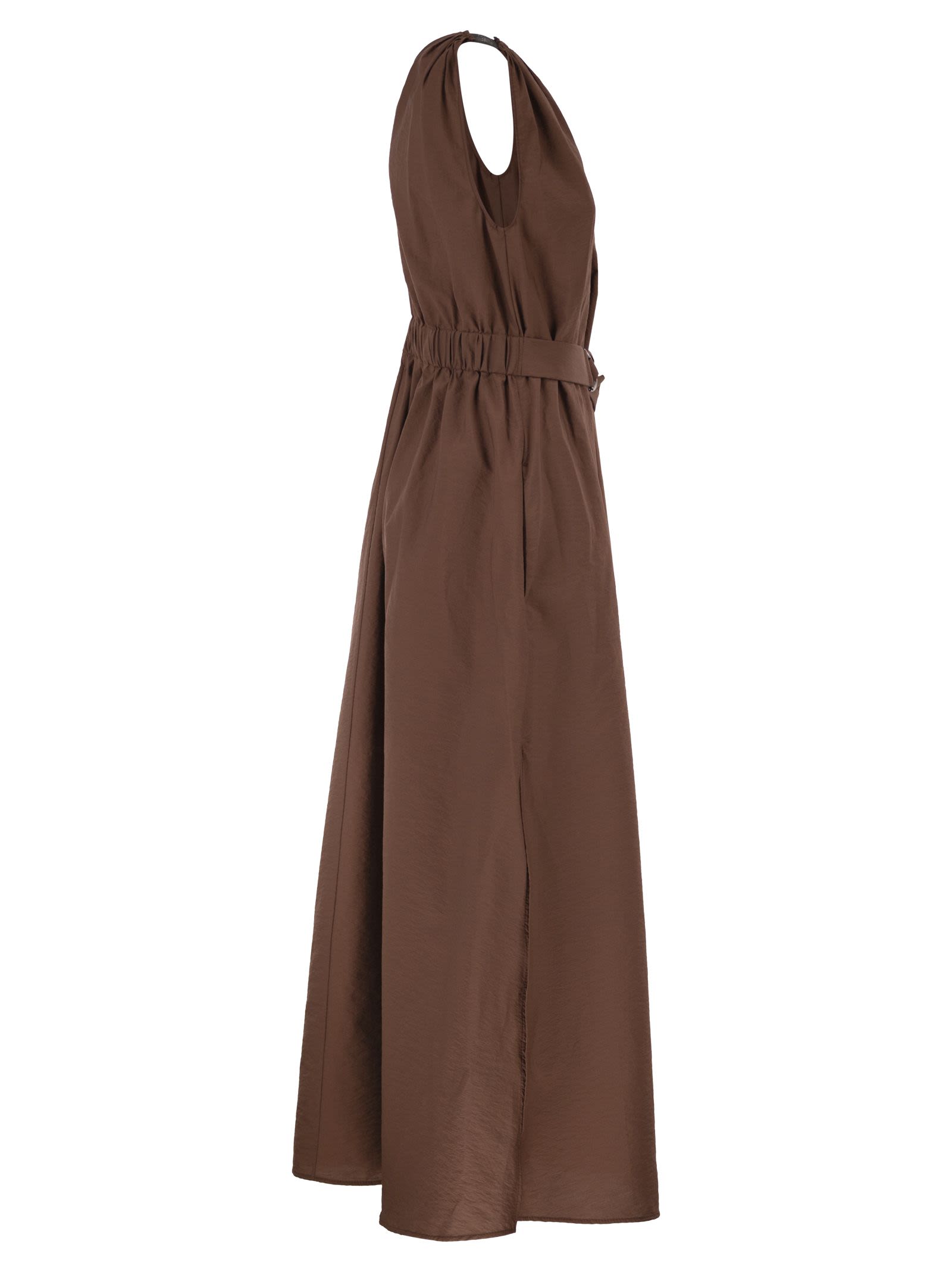 Brunello Cucinelli Women Techno Cotton Poplin Dress With Belt And Precious Shoulder Detail BRUNELLO CUCINELLI