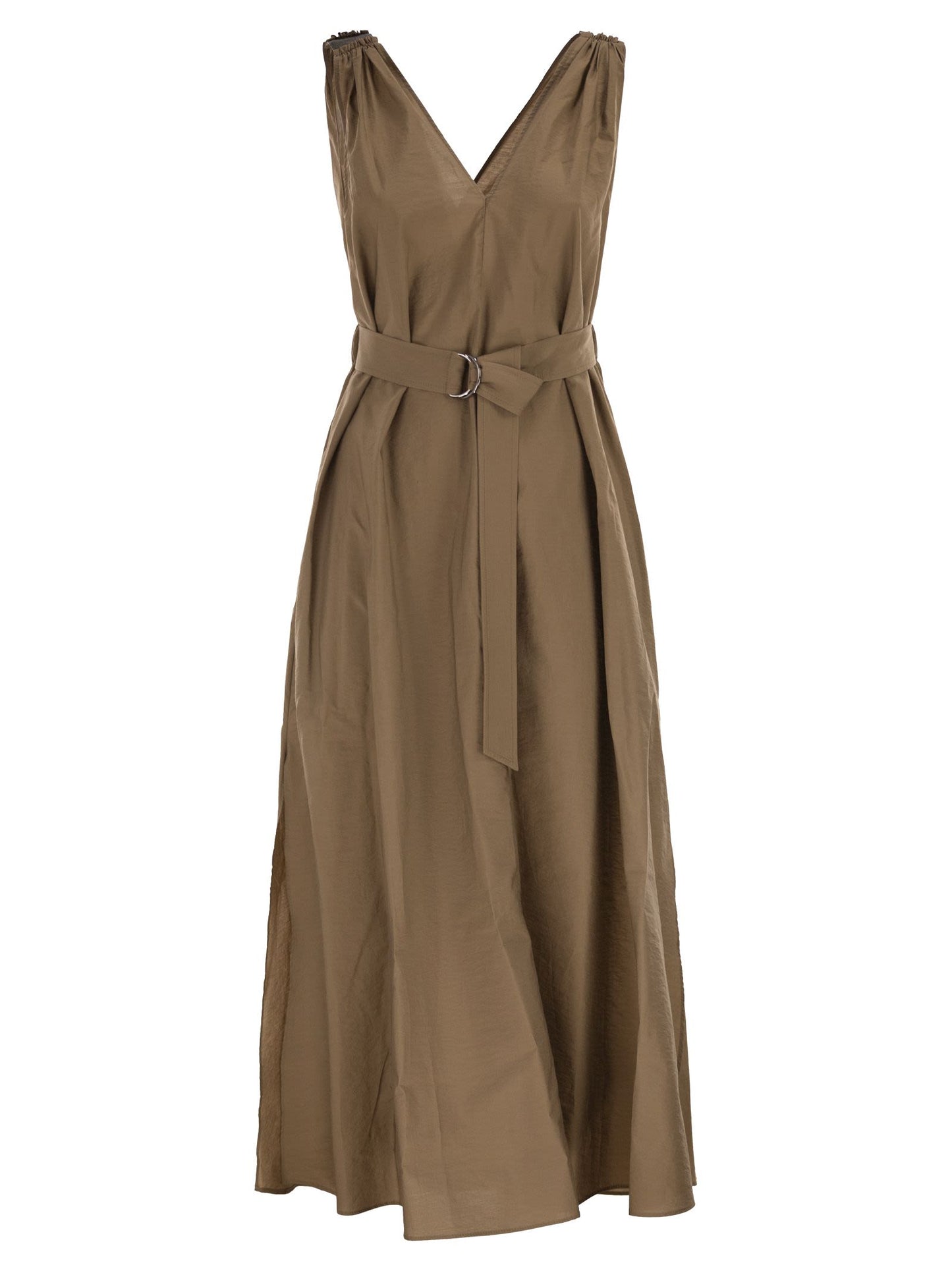 Brunello Cucinelli Women Techno Cotton Poplin Dress With Belt And Precious Shoulder Detail