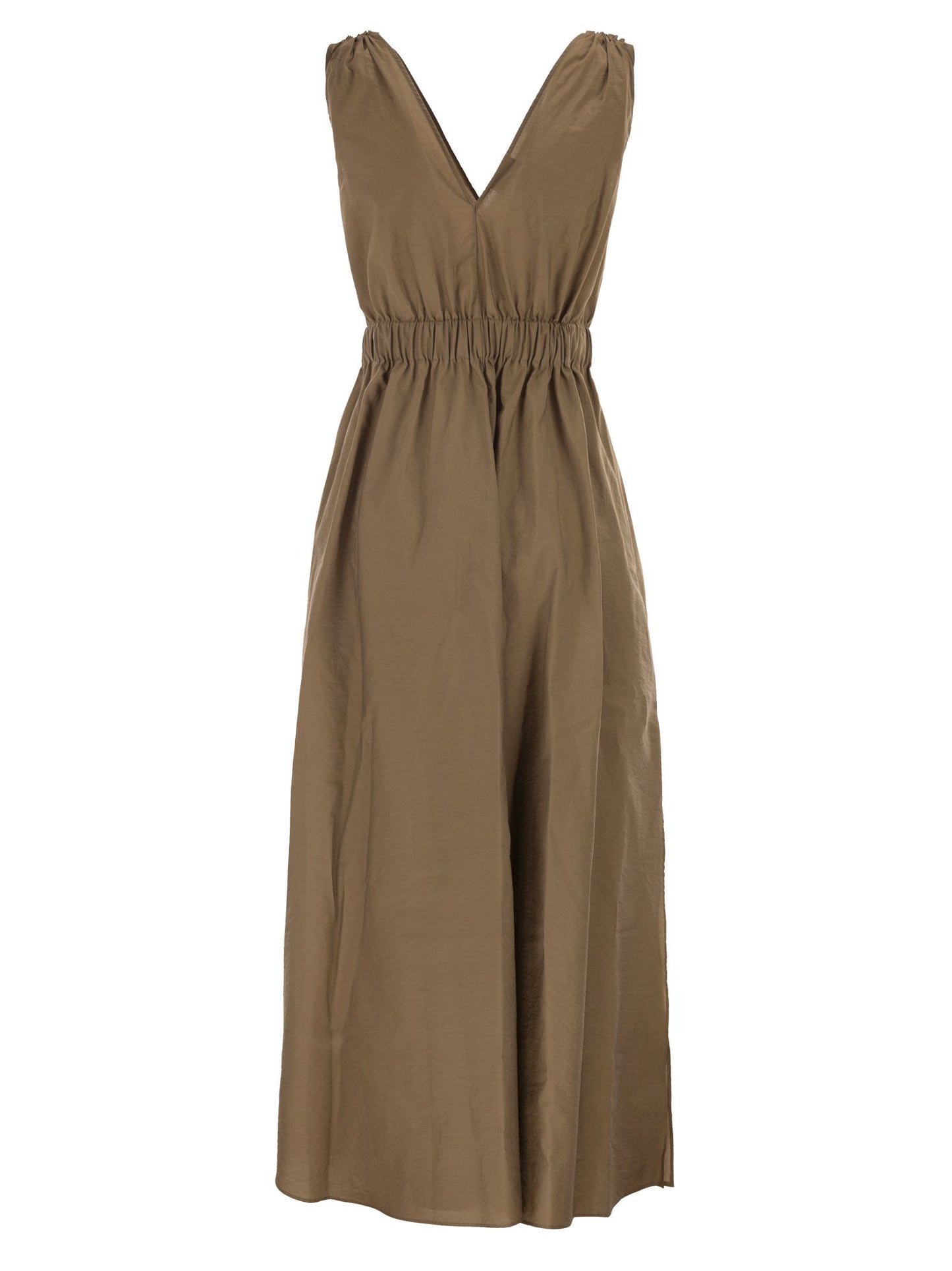 Brunello Cucinelli Women Techno Cotton Poplin Dress With Belt And Precious Shoulder Detail