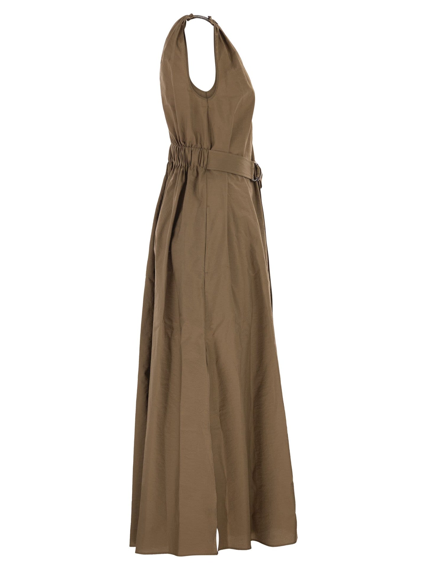 Brunello Cucinelli Women Techno Cotton Poplin Dress With Belt And Precious Shoulder Detail