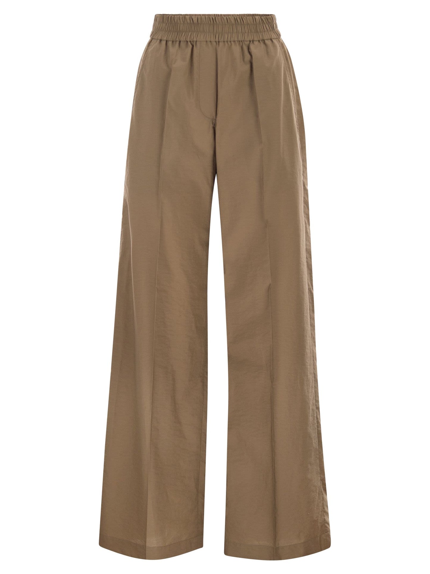 Brunello Cucinelli Women Wide-Leg Trousers In Cotton And Nylon Poplin With Elasticated Waistband BRUNELLO CUCINELLI