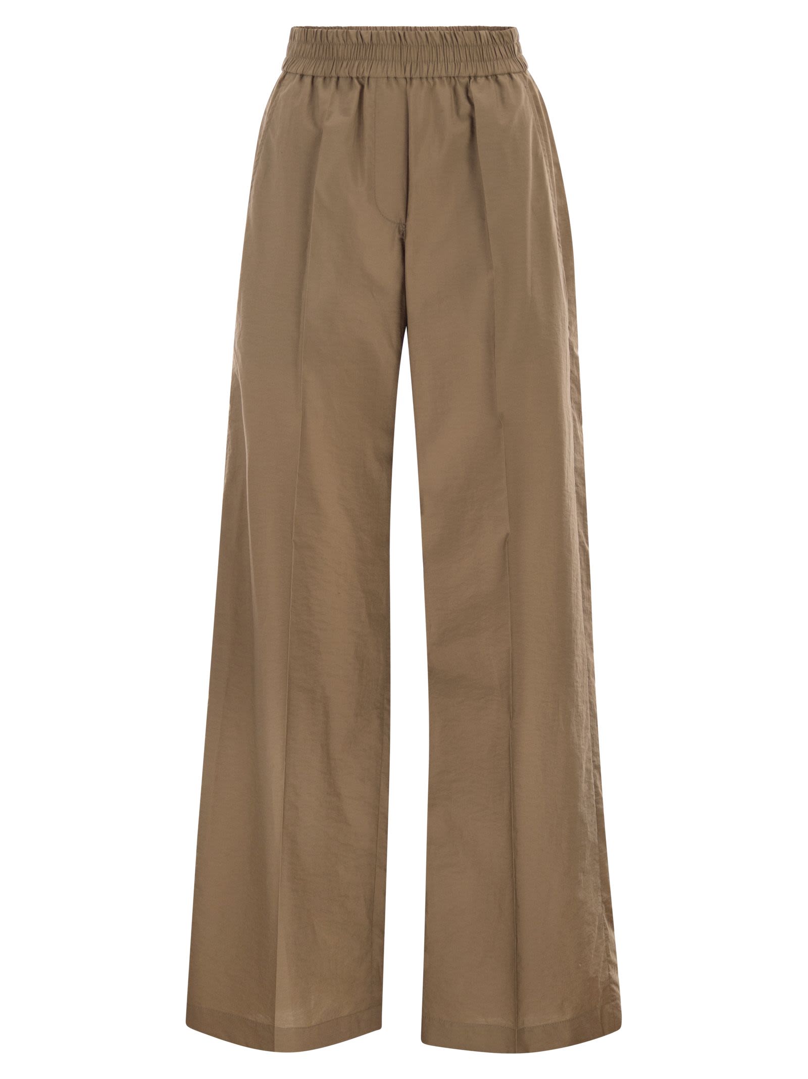 Brunello Cucinelli Women Wide-Leg Trousers In Cotton And Nylon Poplin With Elasticated Waistband BRUNELLO CUCINELLI