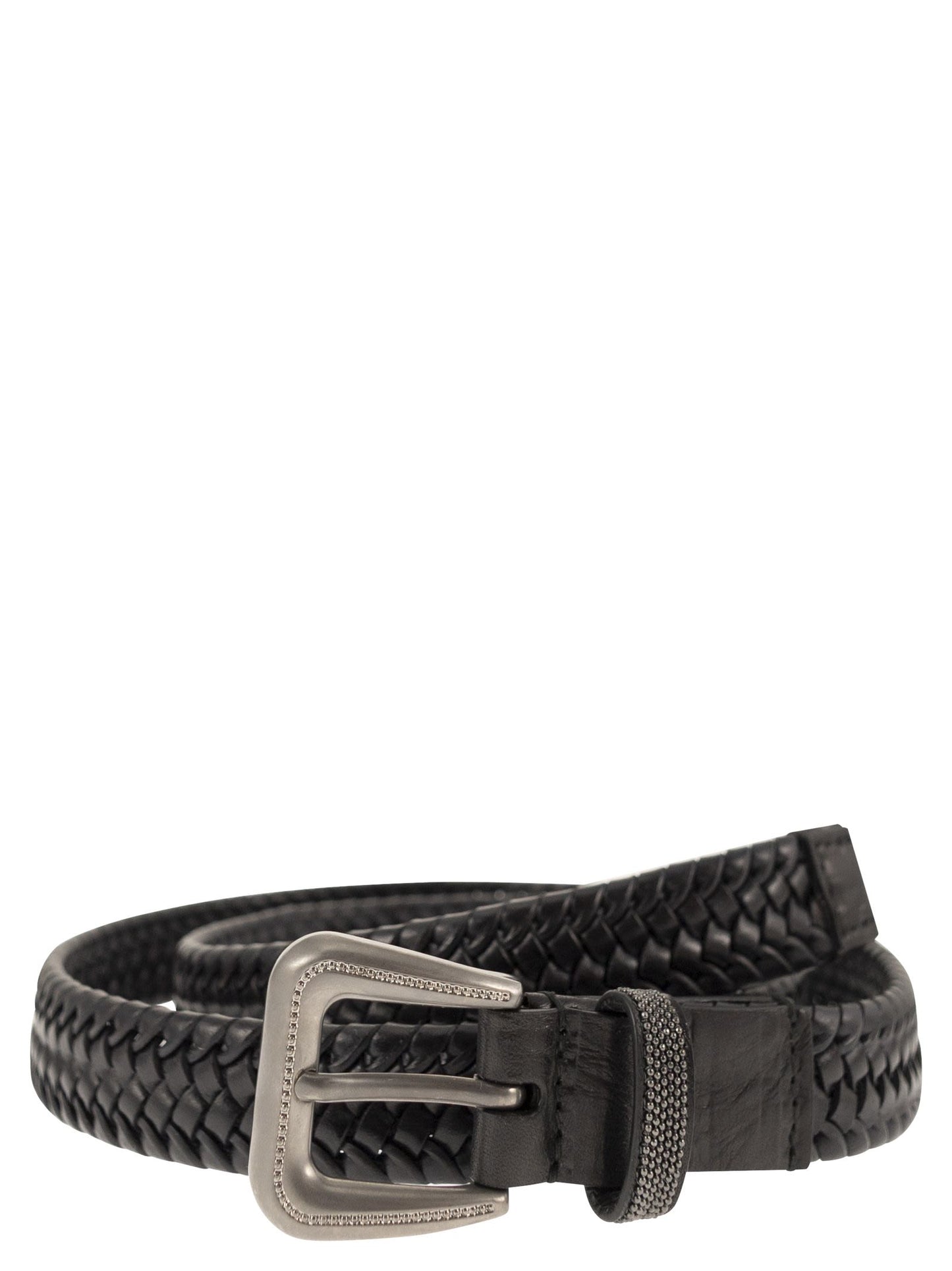Brunello Cucinelli Women Braided Stretch Leather Belt With Eco Finish Brass Buckle