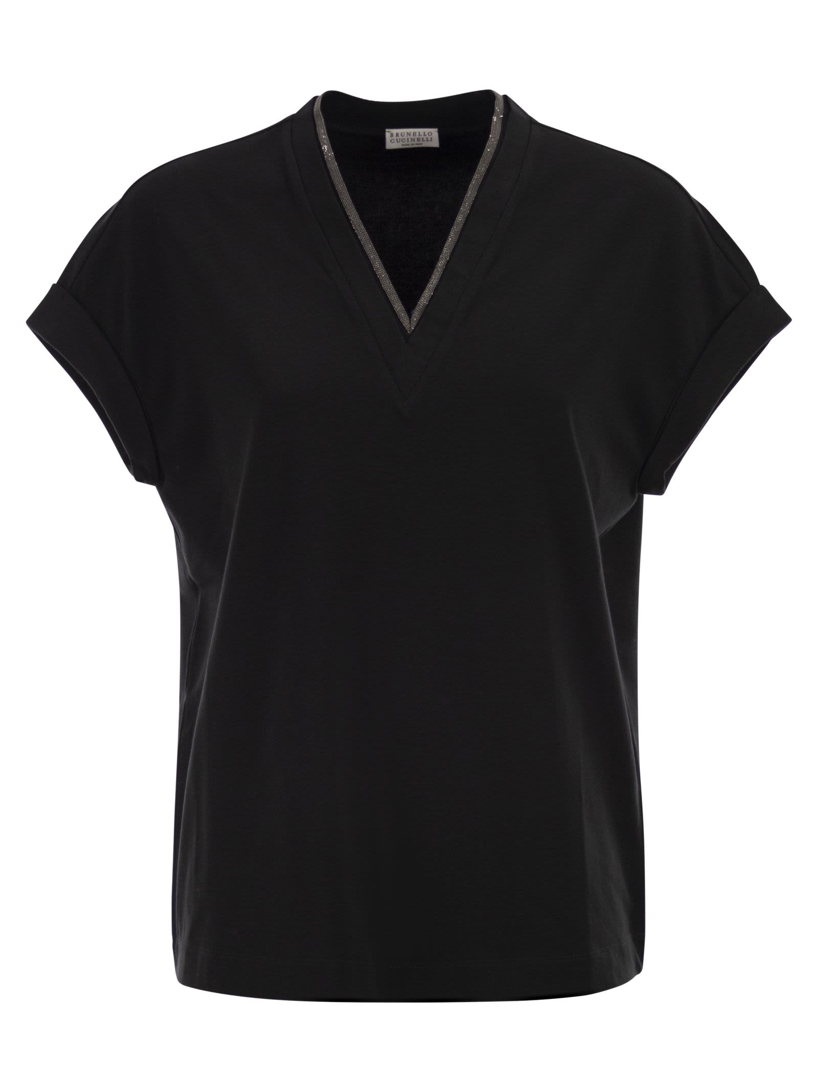 Brunello Cucinelli Women Stretch Cotton Jersey T-Shirt With Precious Neckline BRUNELLO CUCINELLI