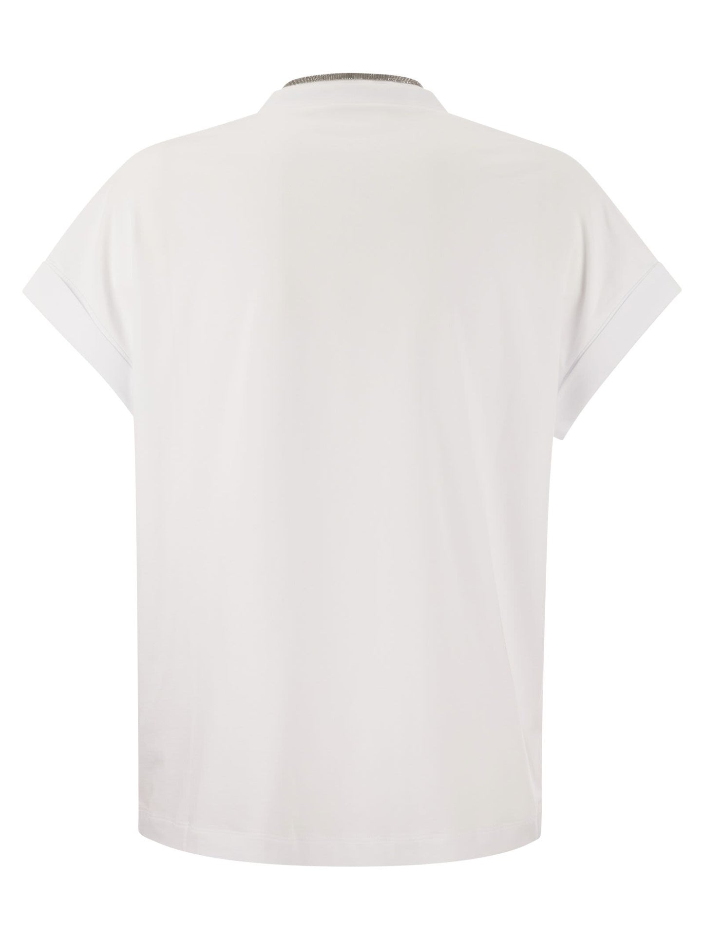 Brunello Cucinelli Women Stretch Cotton Jersey T-Shirt With Precious Neckline BRUNELLO CUCINELLI