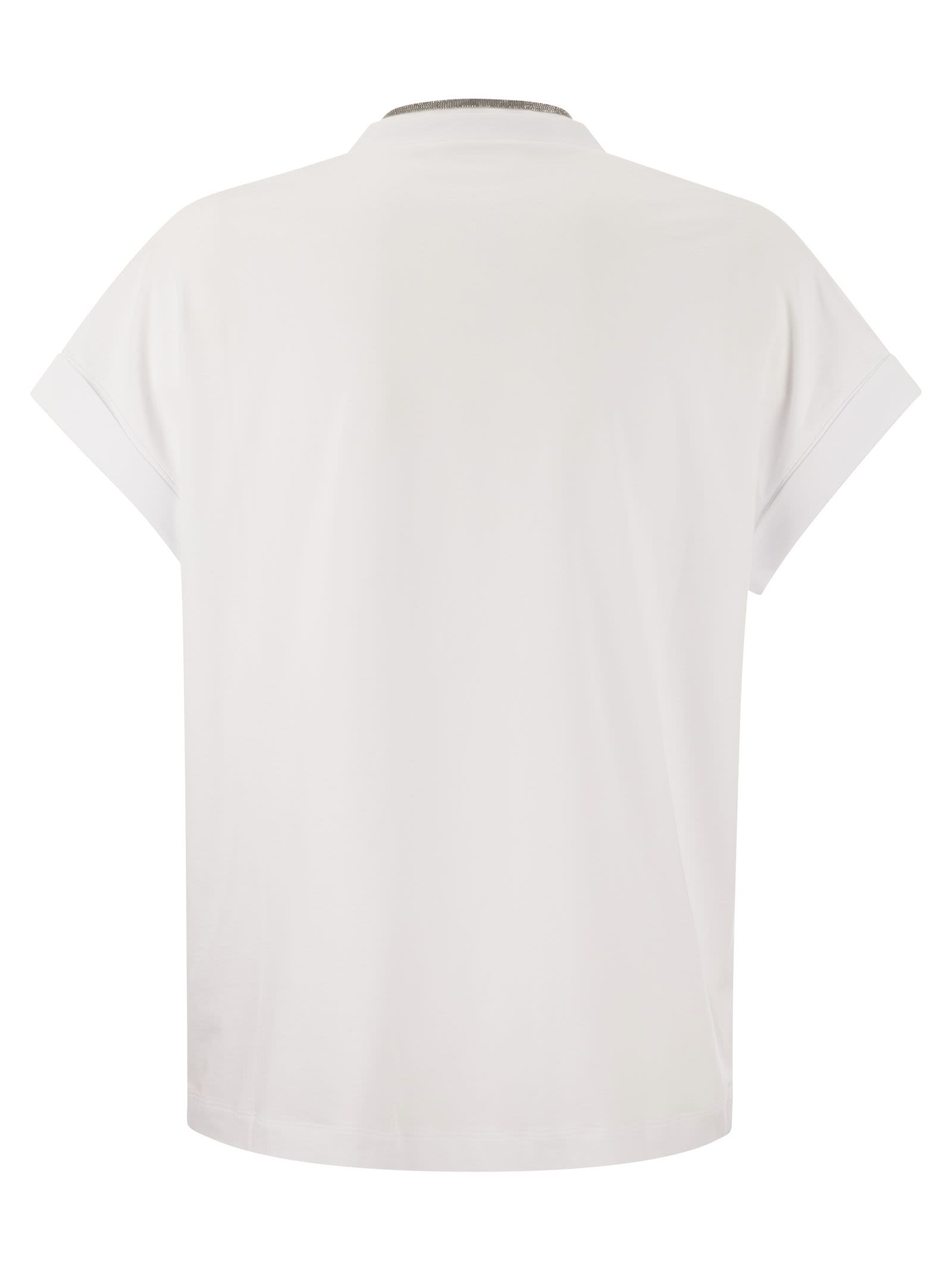 Brunello Cucinelli Women Stretch Cotton Jersey T-Shirt With Precious Neckline BRUNELLO CUCINELLI
