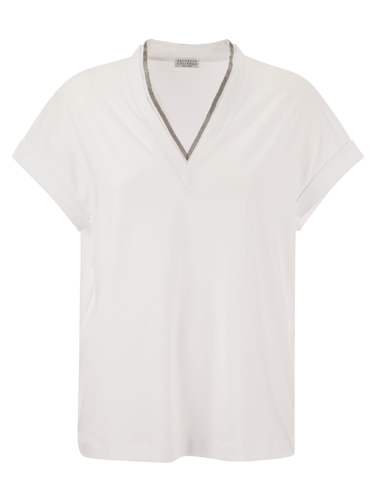 Brunello Cucinelli Women Stretch Cotton Jersey T-Shirt With Precious Neckline BRUNELLO CUCINELLI