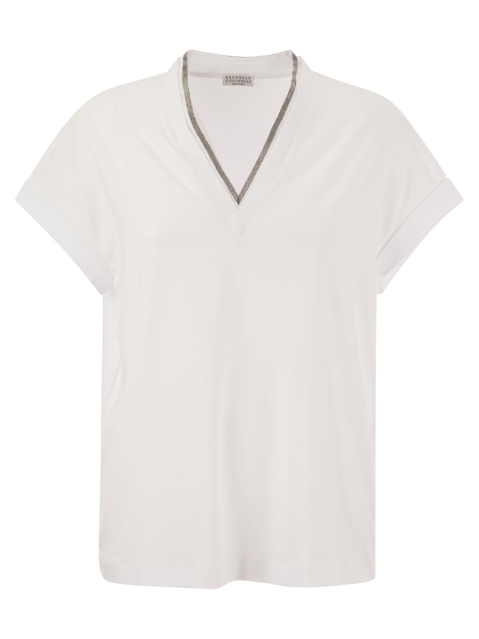 Brunello Cucinelli Women Stretch Cotton Jersey T-Shirt With Precious Neckline BRUNELLO CUCINELLI