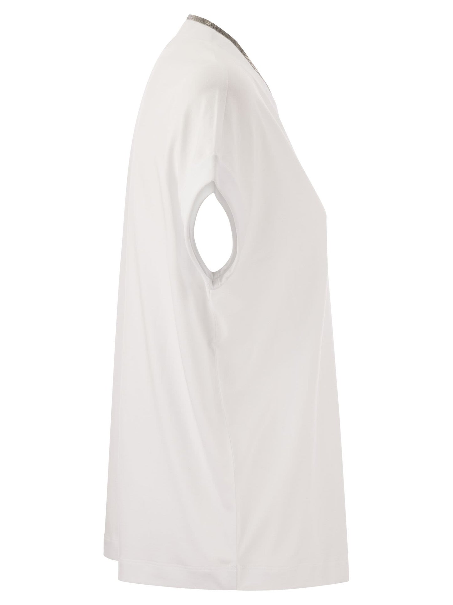 Brunello Cucinelli Women Stretch Cotton Jersey T-Shirt With Precious Neckline BRUNELLO CUCINELLI
