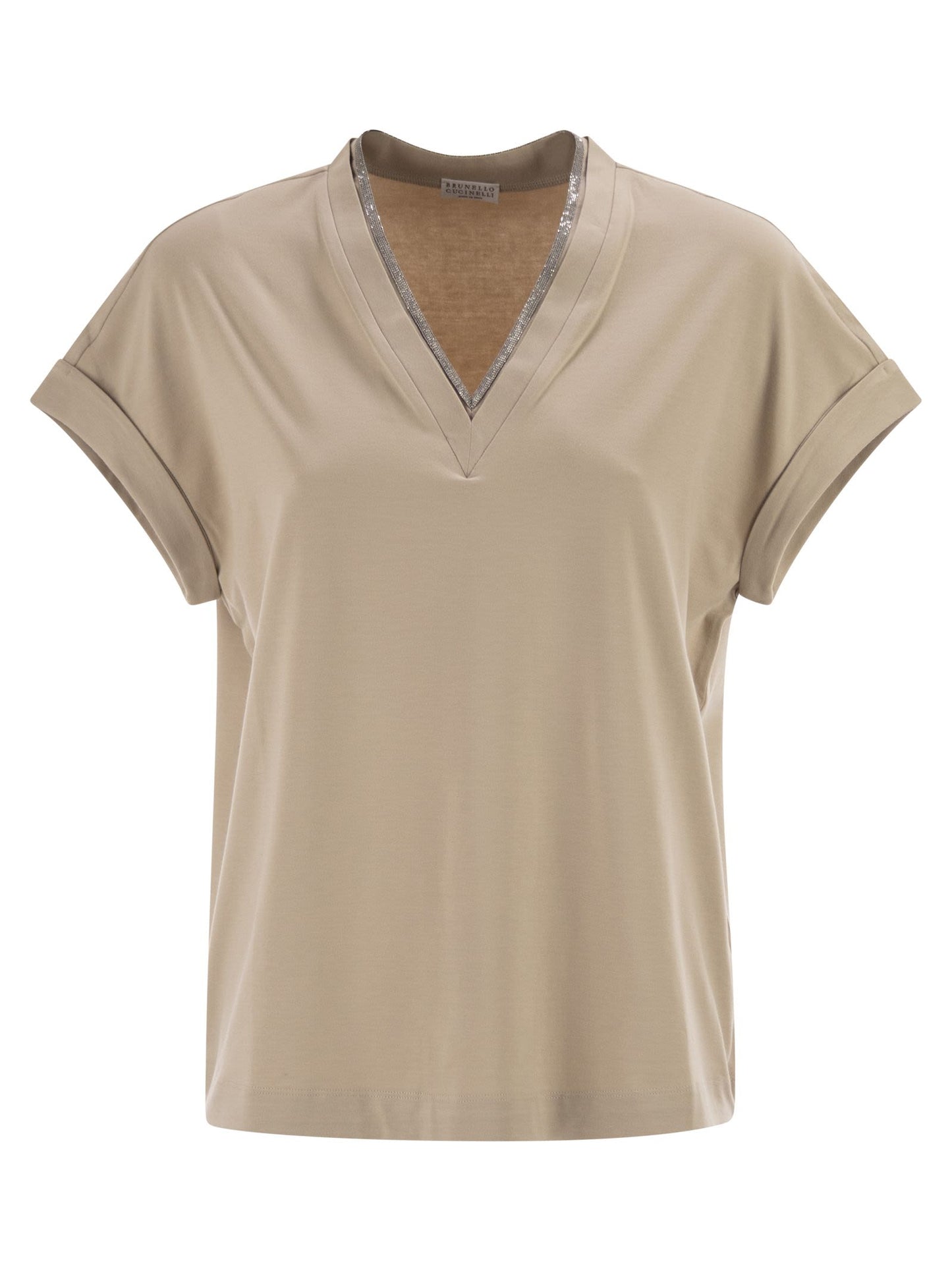 Brunello Cucinelli Women Stretch Cotton Jersey T-Shirt With Precious Neckline BRUNELLO CUCINELLI