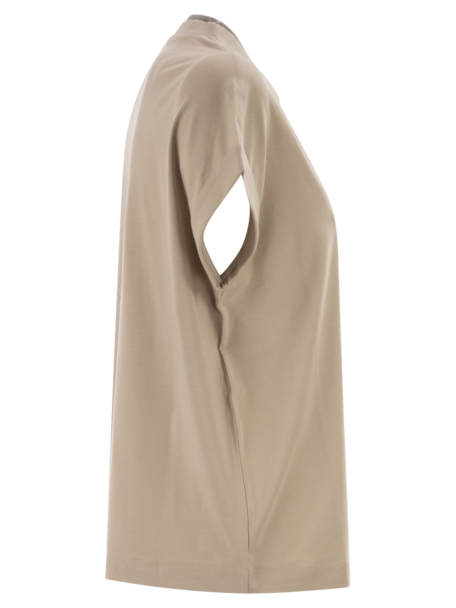Brunello Cucinelli Women Stretch Cotton Jersey T-Shirt With Precious Neckline BRUNELLO CUCINELLI