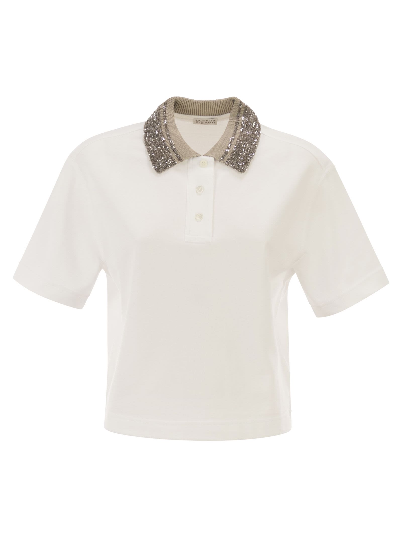 Brunello Cucinelli Women Cotton Jersey Polo Shirt With Dazzling Knit Collar BRUNELLO CUCINELLI