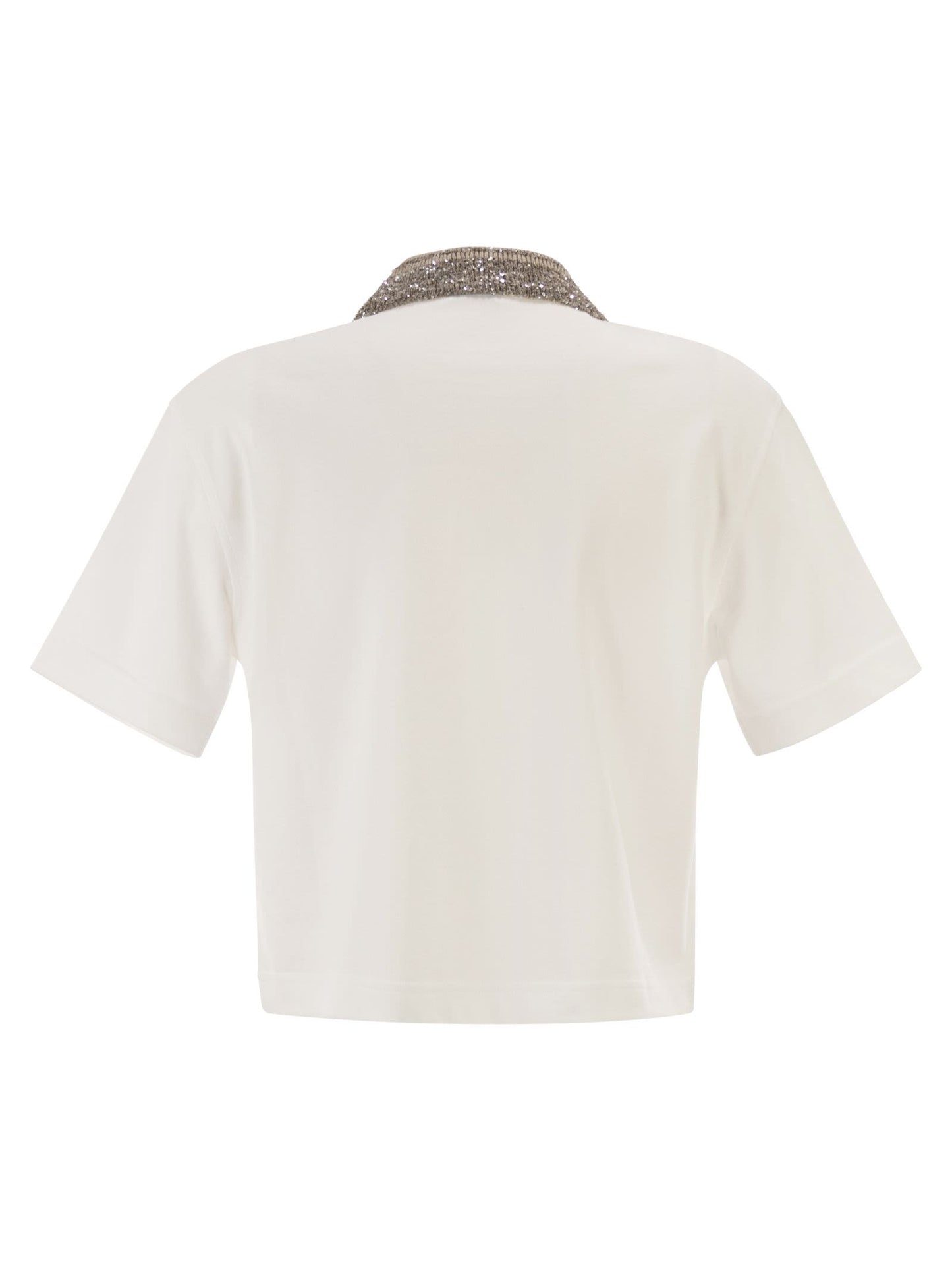 Brunello Cucinelli Women Cotton Jersey Polo Shirt With Dazzling Knit Collar BRUNELLO CUCINELLI